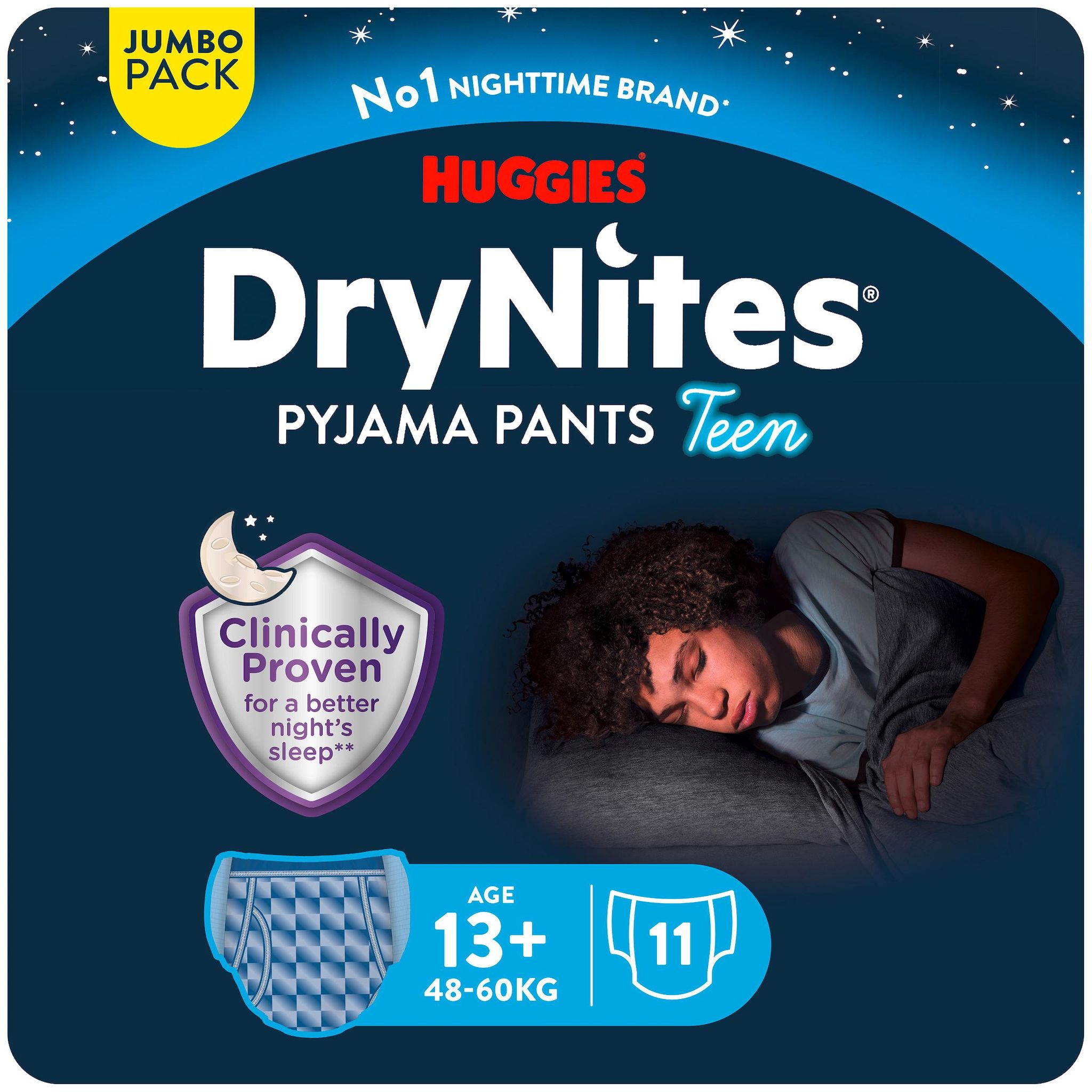HUGGIES Drynites Sous-vêtements de nuit absorbants garçons 13+ (48-60 kg) 11 pièces