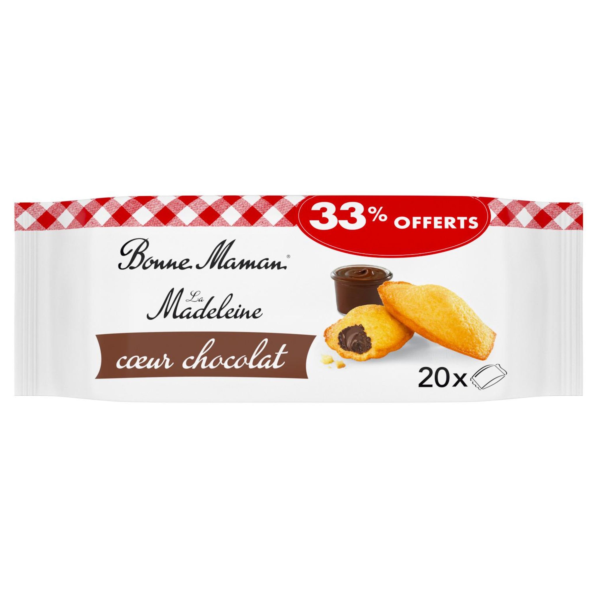 BONNE MAMAN Madeleine au fourrage au chocolat 20 madeleines 600g + 33% offerts
