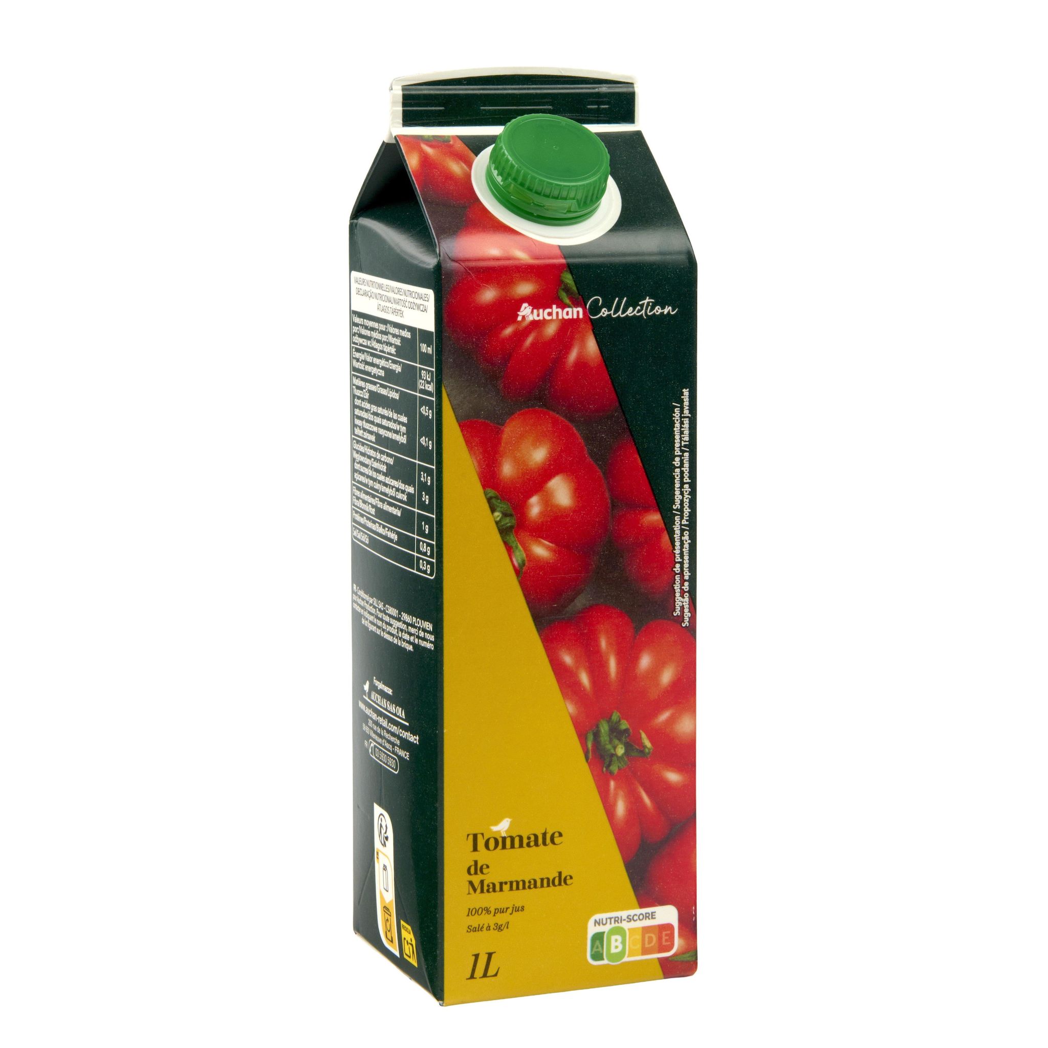 Voir la diapositive 3 : AUCHAN Jus de tomate de Marmande en brique 1l