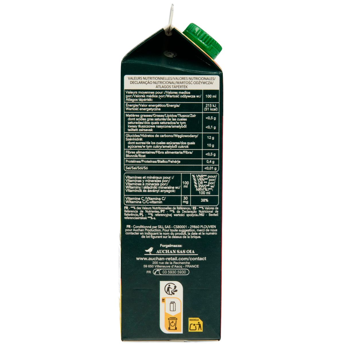 AUCHAN COLLECTION Jus d'ananas du Costa Rica brique 1l