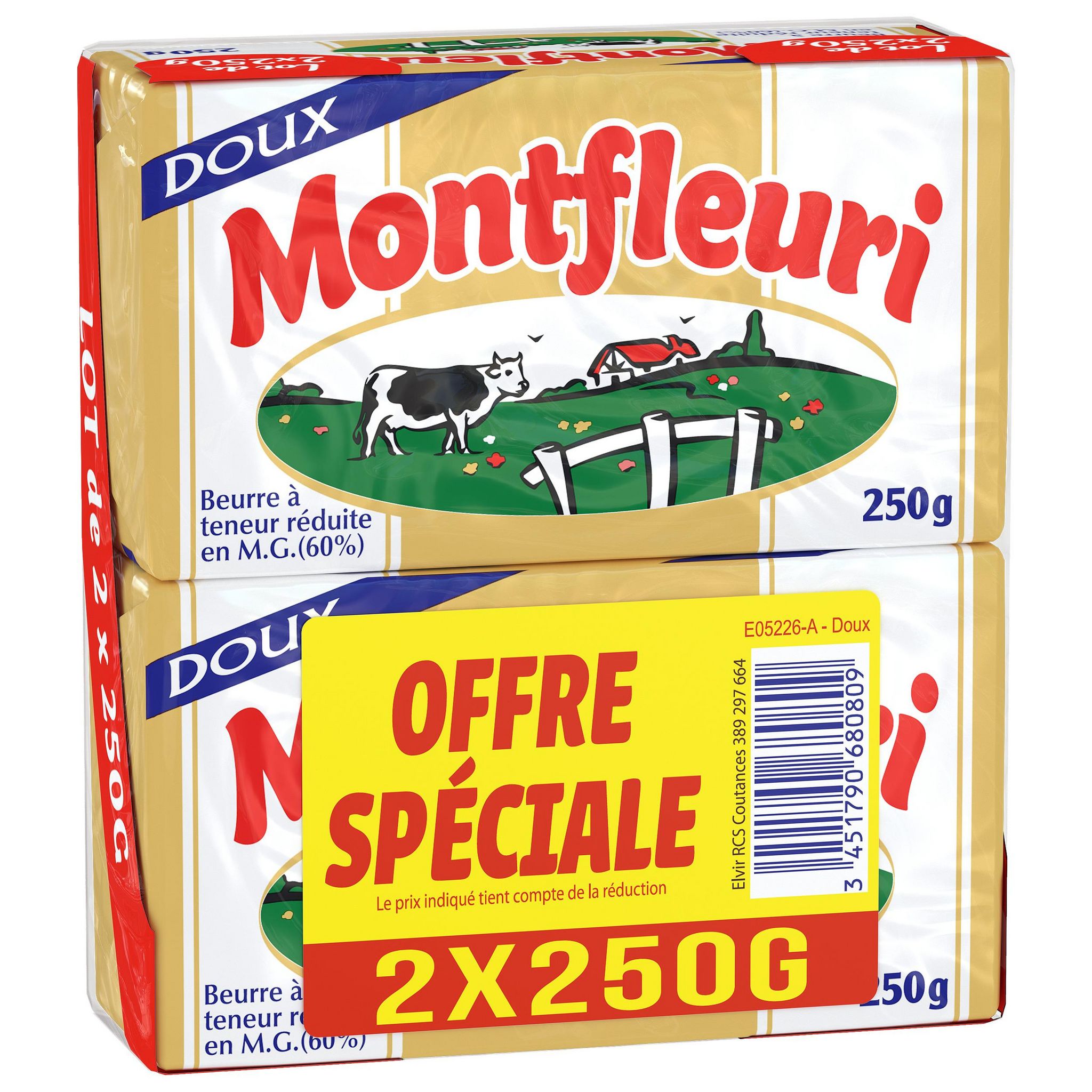 MONTFLEURI Beurre doux 60%MG 2x250g