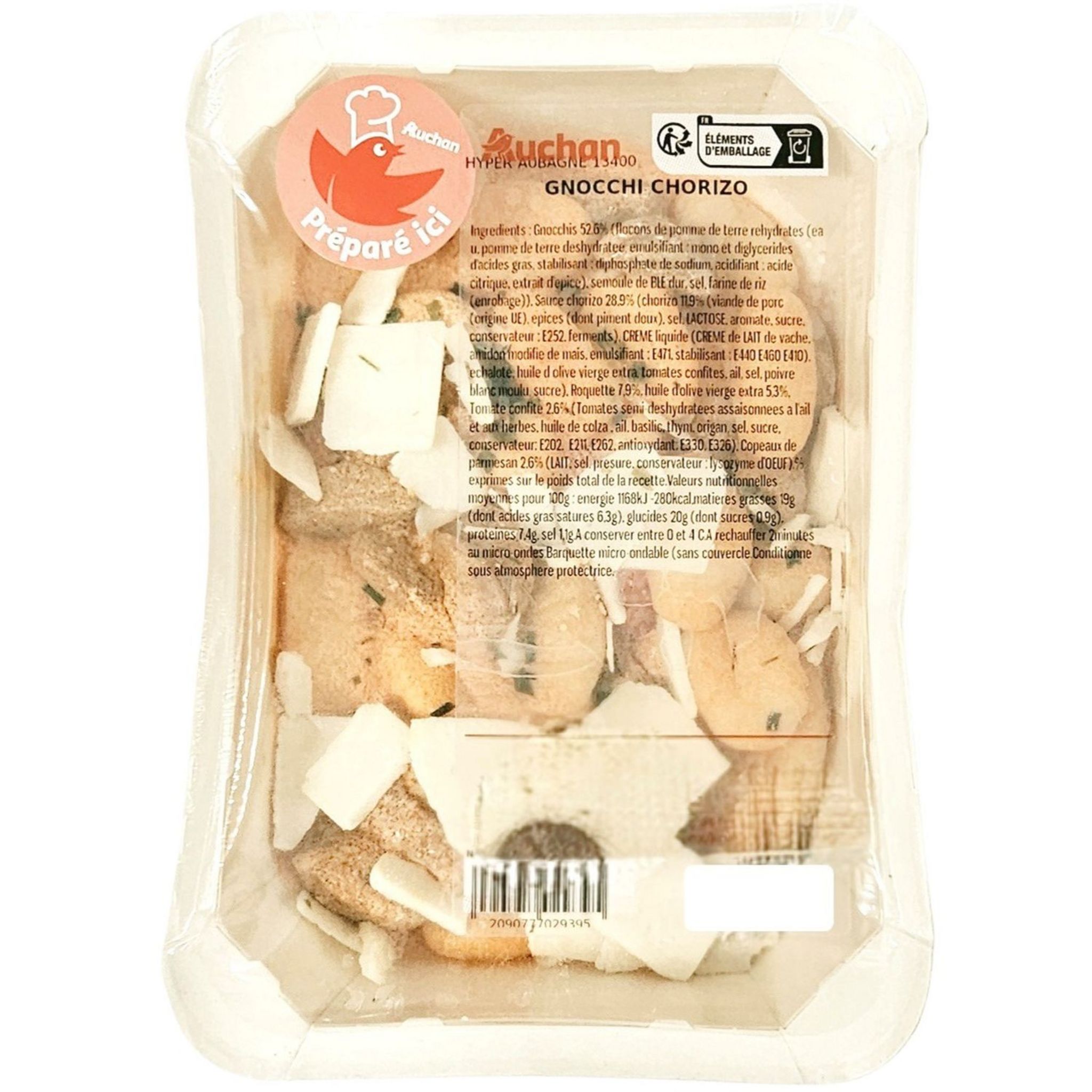 Voir la diapositive 2 : AUCHAN LE TRAITEUR Gnocchi chorizo 1 part 300g