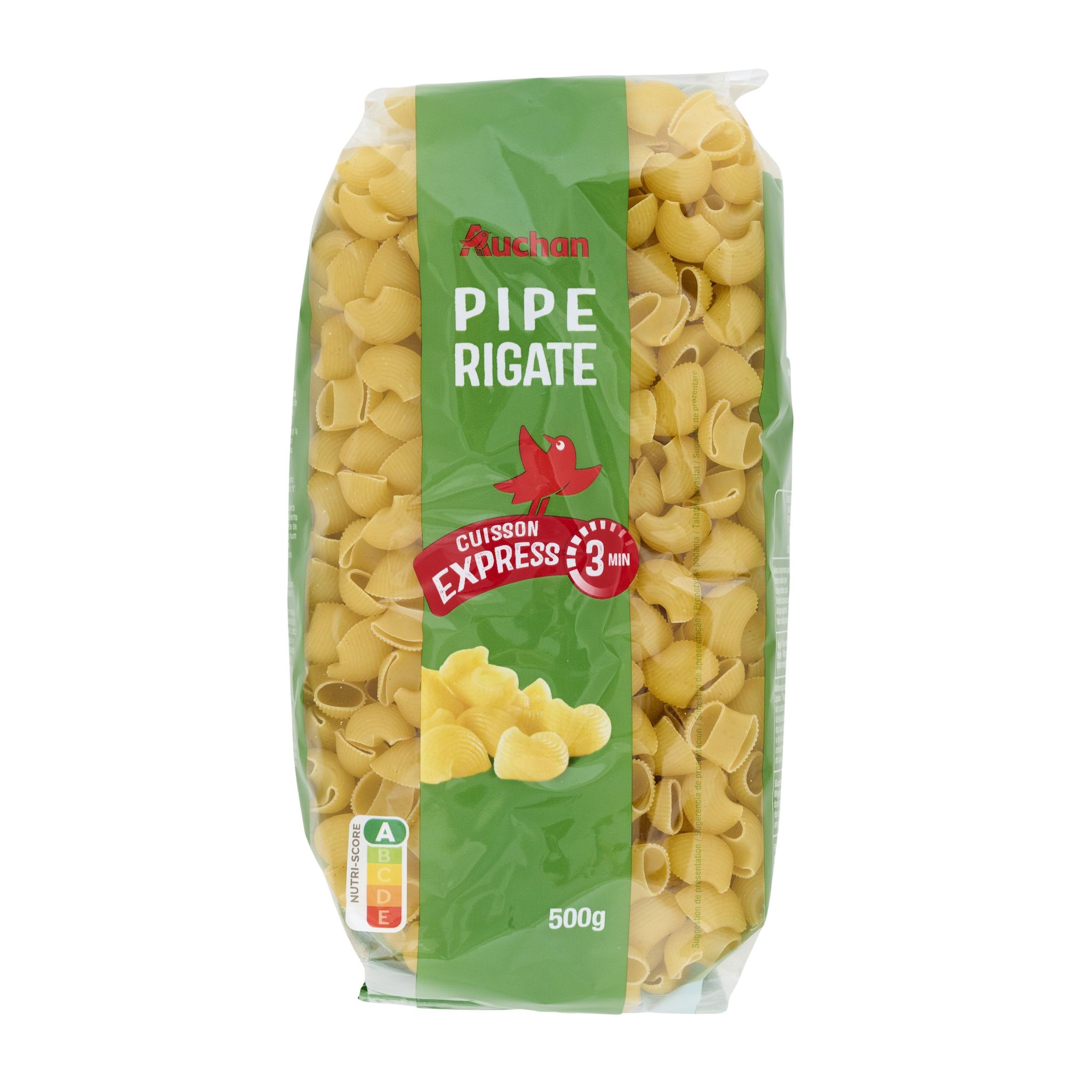 Voir la diapositive 3 : AUCHAN Pipe rigate cuisson rapide 3min 500g