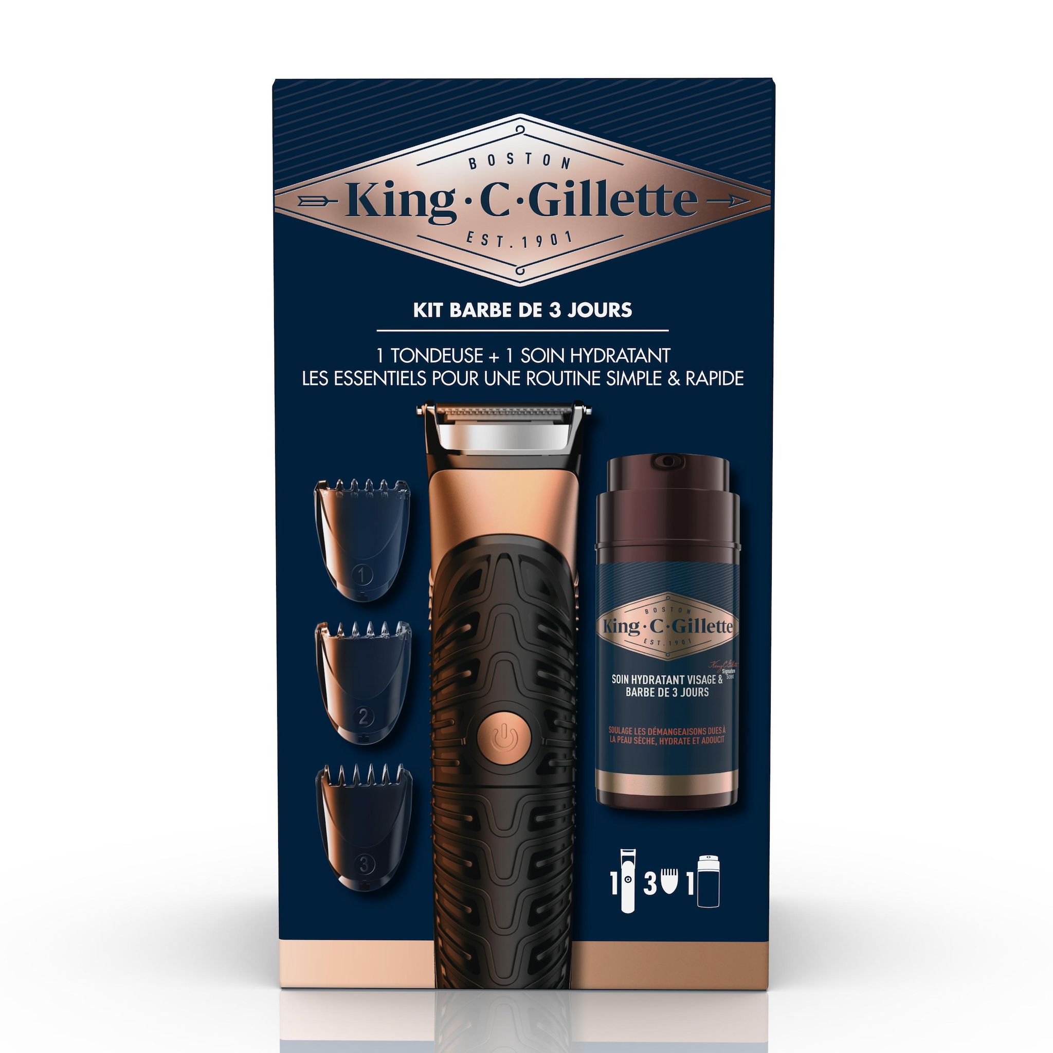 GILLETTE King Kit barbe de 3 jours 1 tondeuse + 1 soin hydratant 1 kit