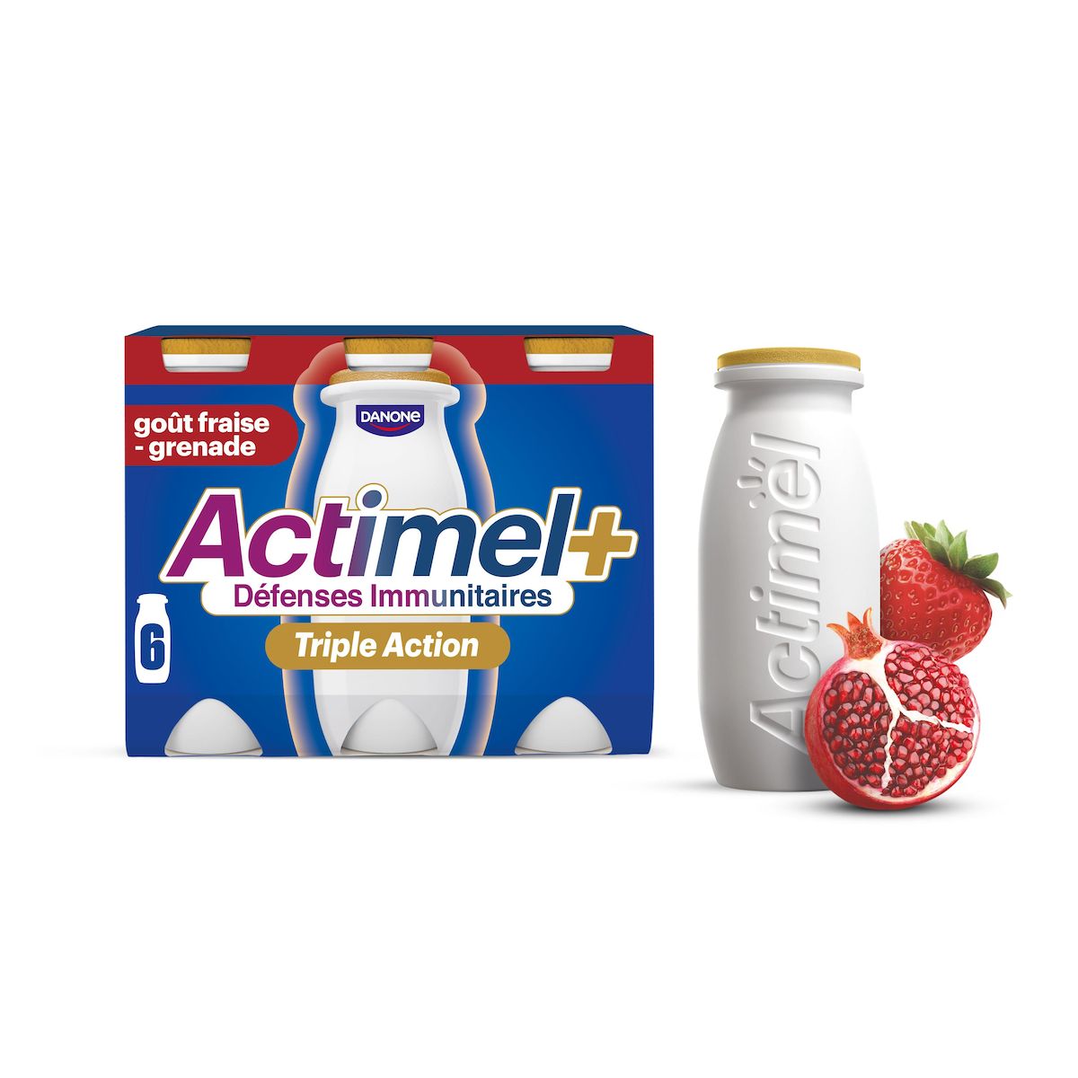 ACTIMEL Yaourt à boire aromatisé fraise grenade 6x100g