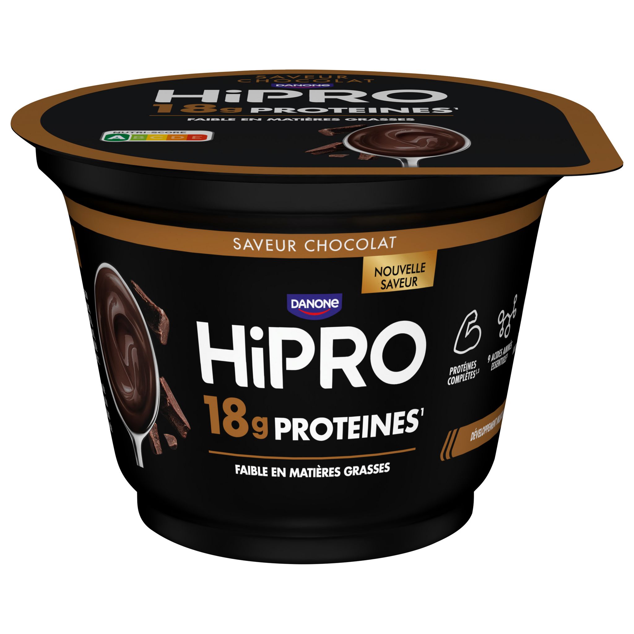 Voir la diapositive 2 : HIPRO Yaourt protéiné saveur chocolat 0% MG 180g