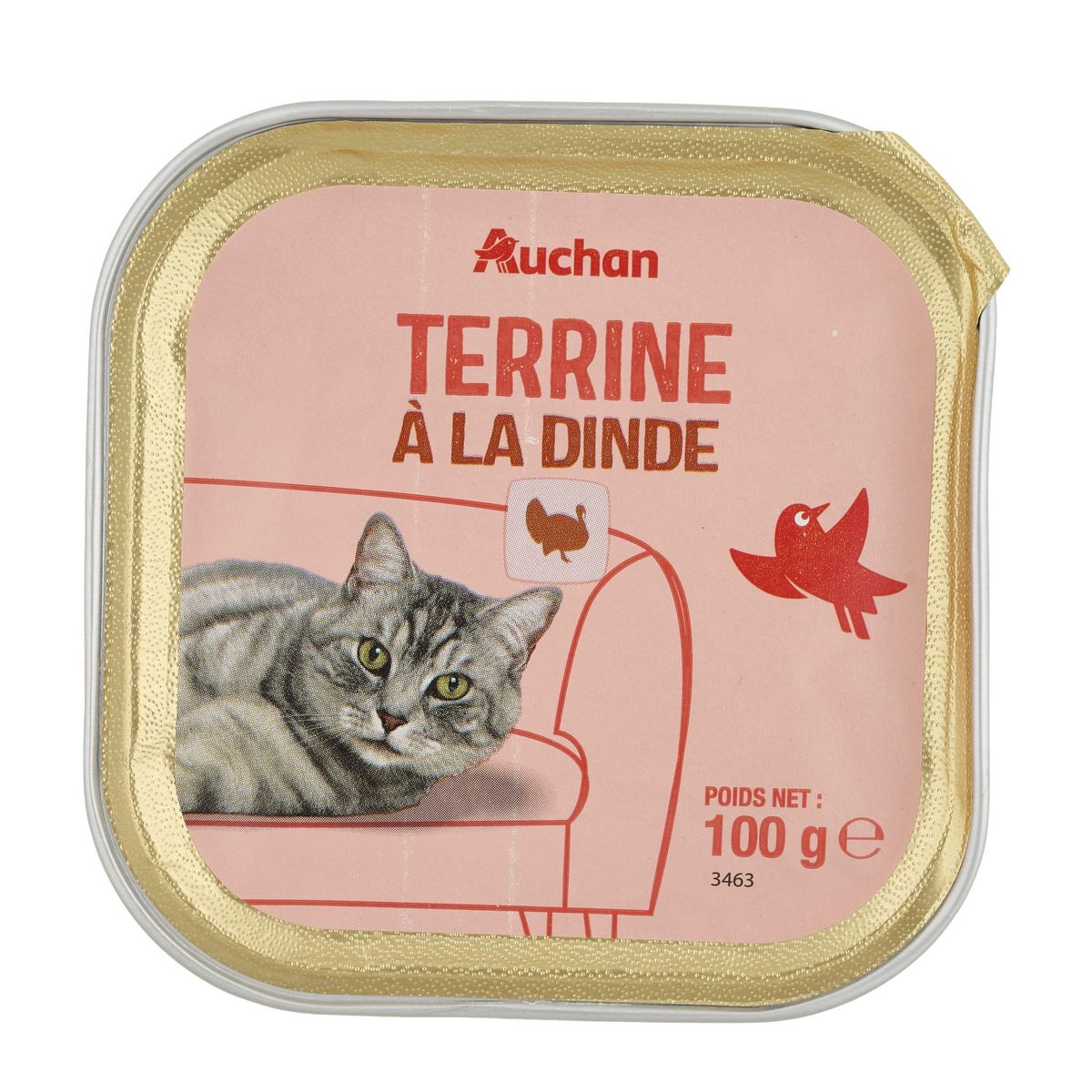 AUCHAN Barquette terrine à la dinde pour chat 100g