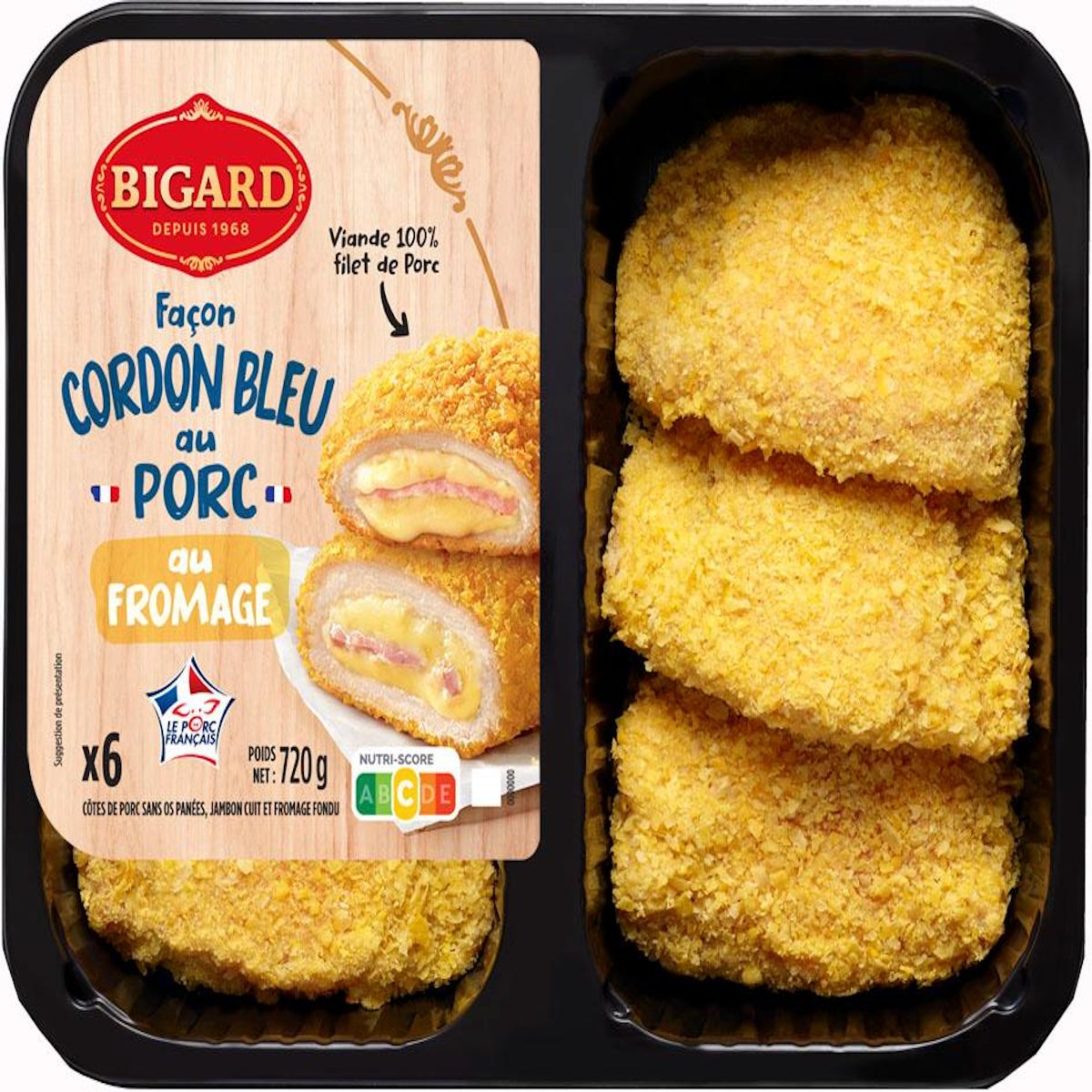 BIGARD Cordon bleu au porc au fromage 6 pièces 720g