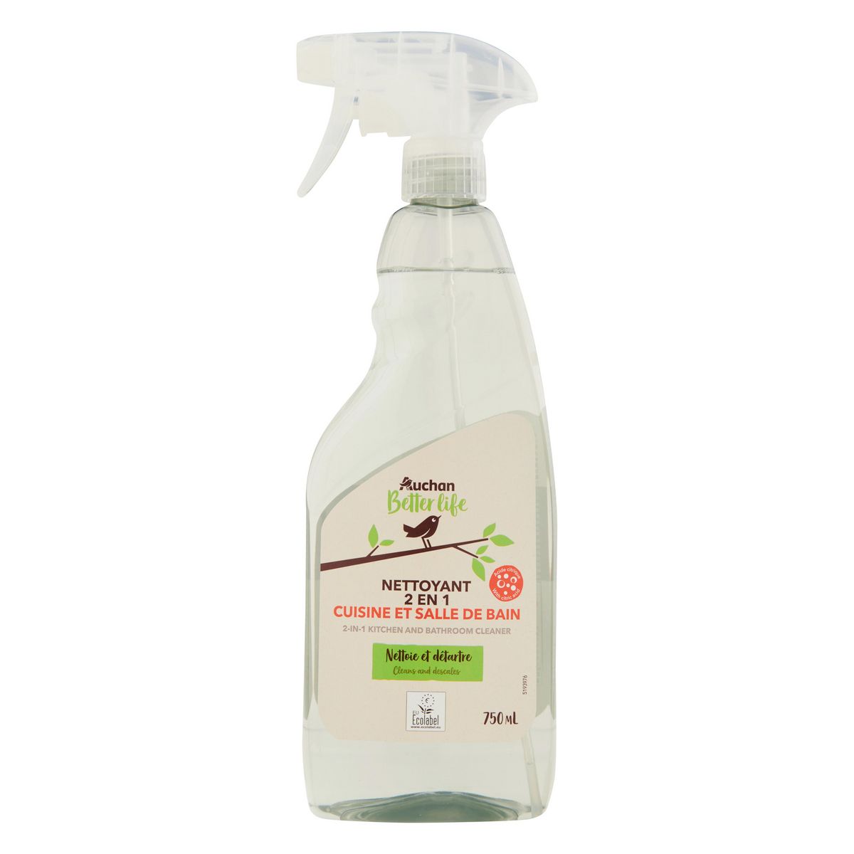 AUCHAN Spray nettoyant 2 en 1 cuisine et salle de bain 750ml
