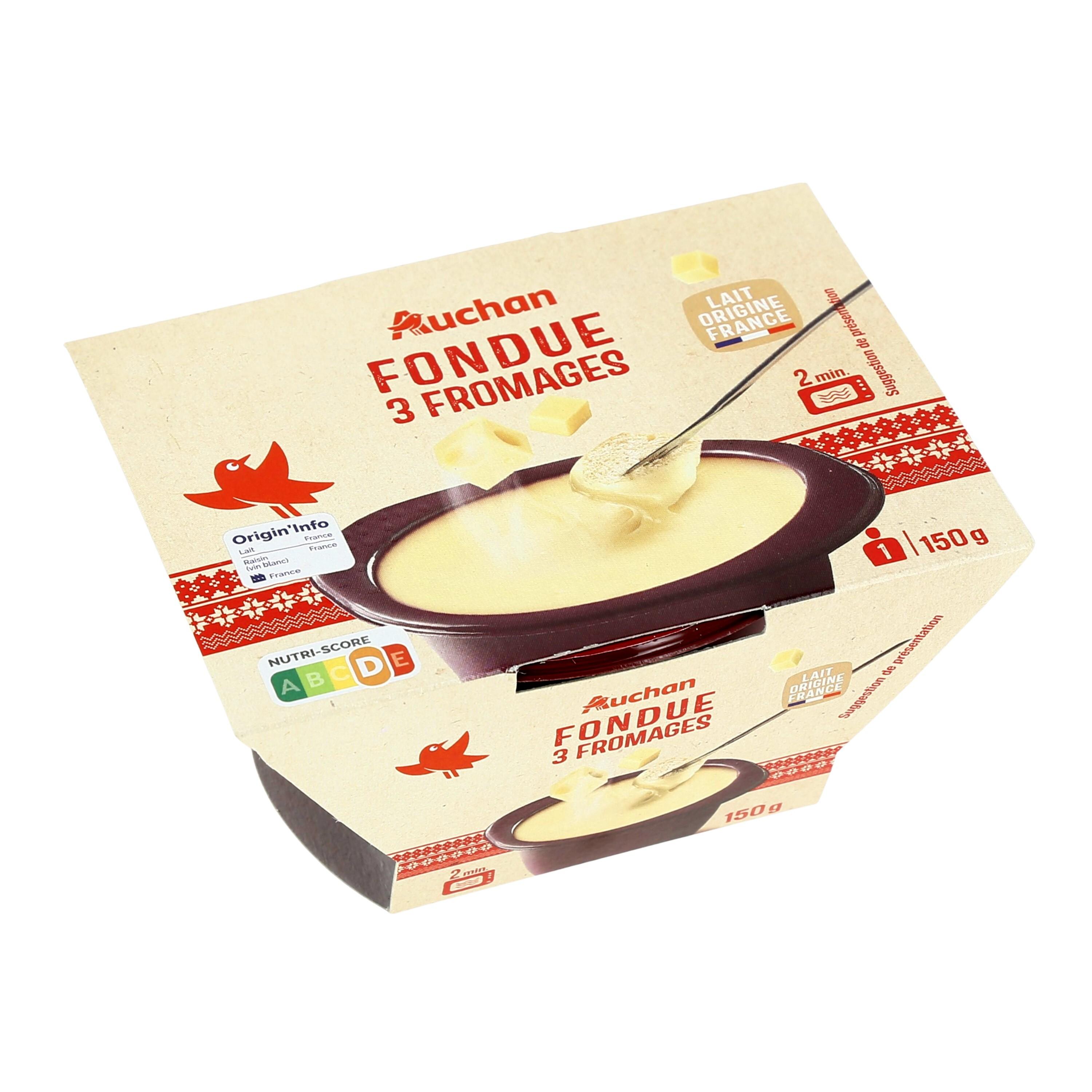 Voir la diapositive 2 : AUCHAN Fondue 3 fromages 1 part 150g