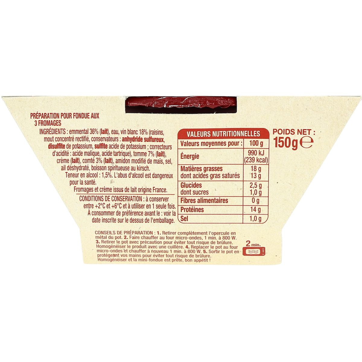 AUCHAN Fondue 3 fromages 1 part 150g