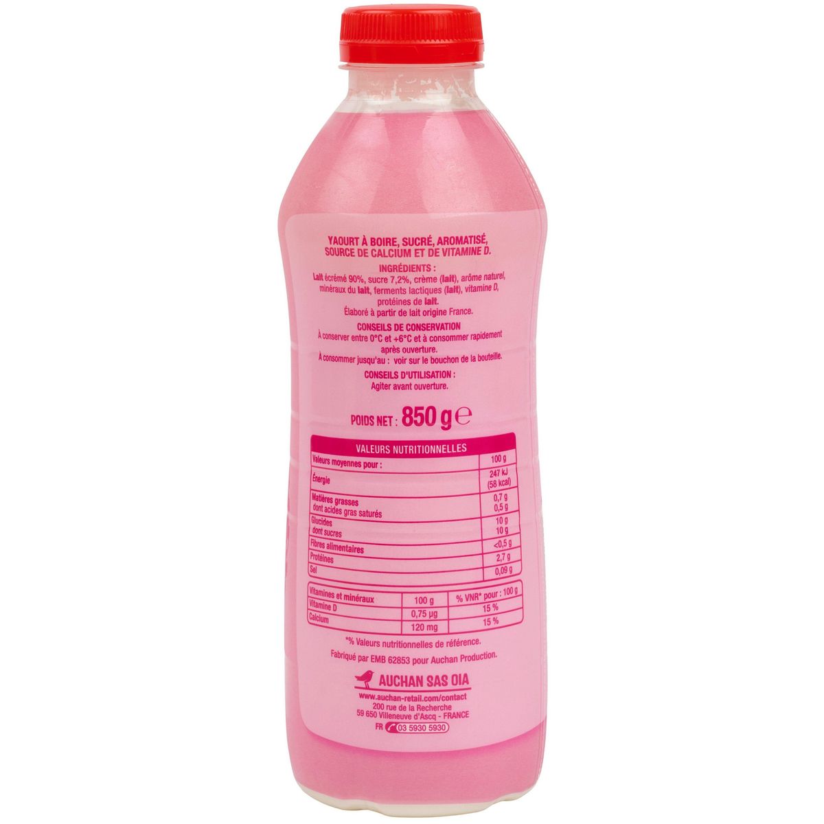 AUCHAN Yaourt à boire saveur framboise 850g