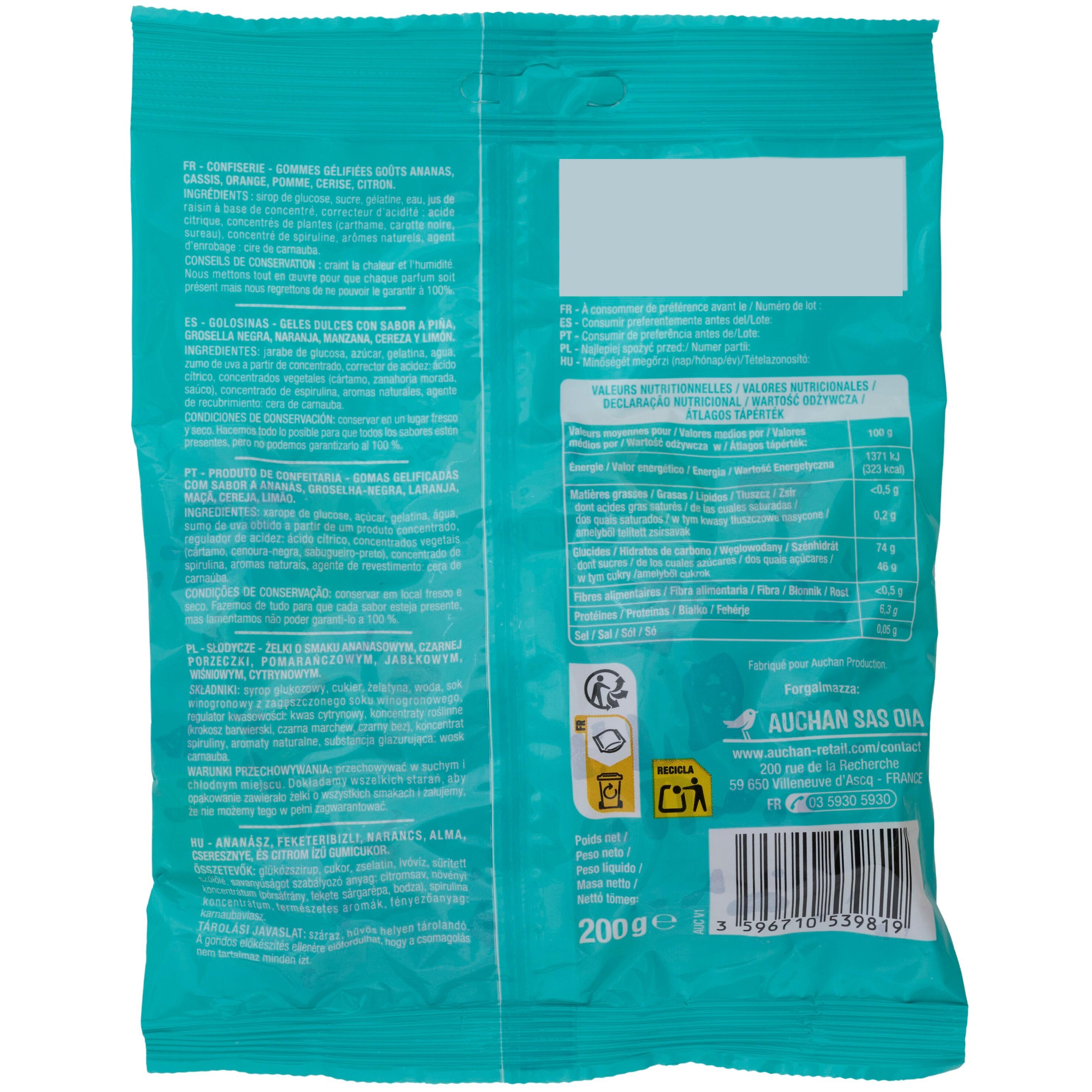 Voir la diapositive 2 : AUCHAN Bonbons oursons gélifiés 200g
