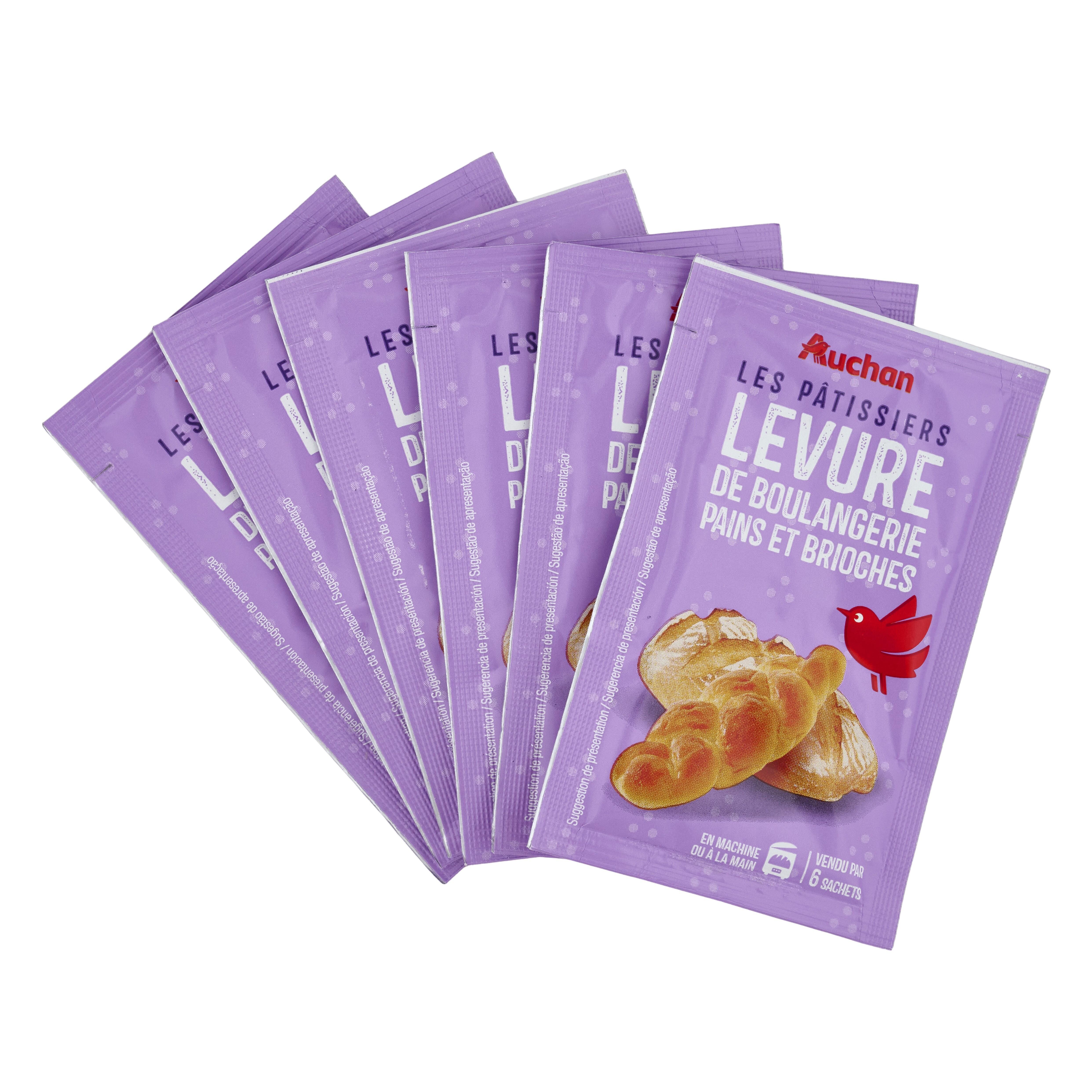 Voir la diapositive 3 : AUCHAN Levure de boulangerie pour pains et brioches Les Pâtissiers 6 sachets 30g