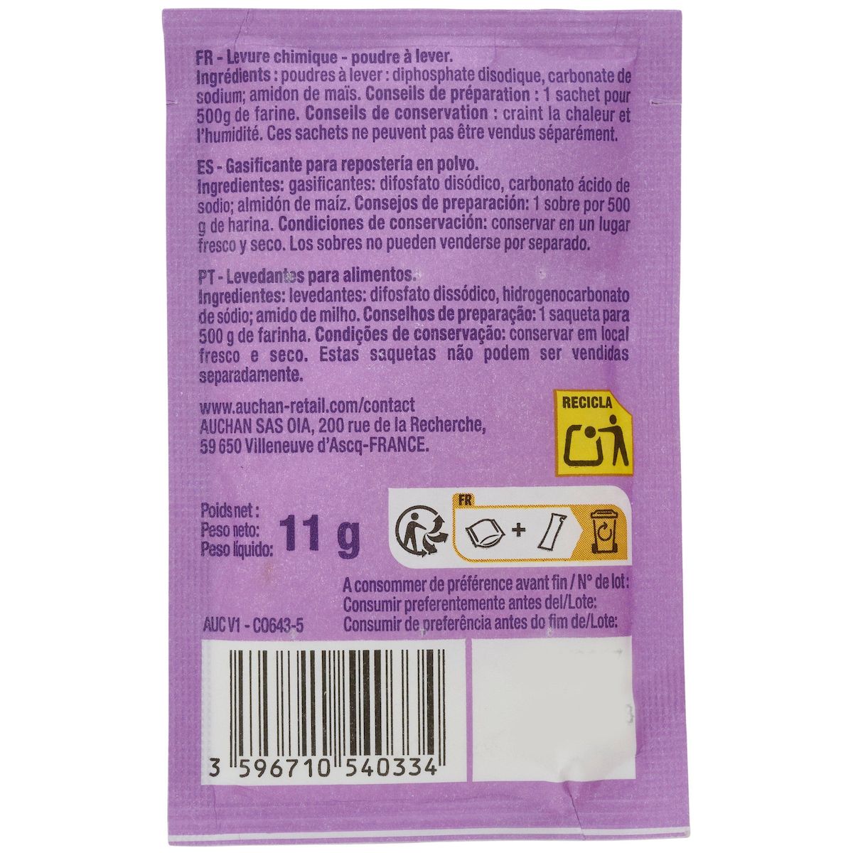 AUCHAN Levure chimique Les Pâtissiers 6 sachets 66g