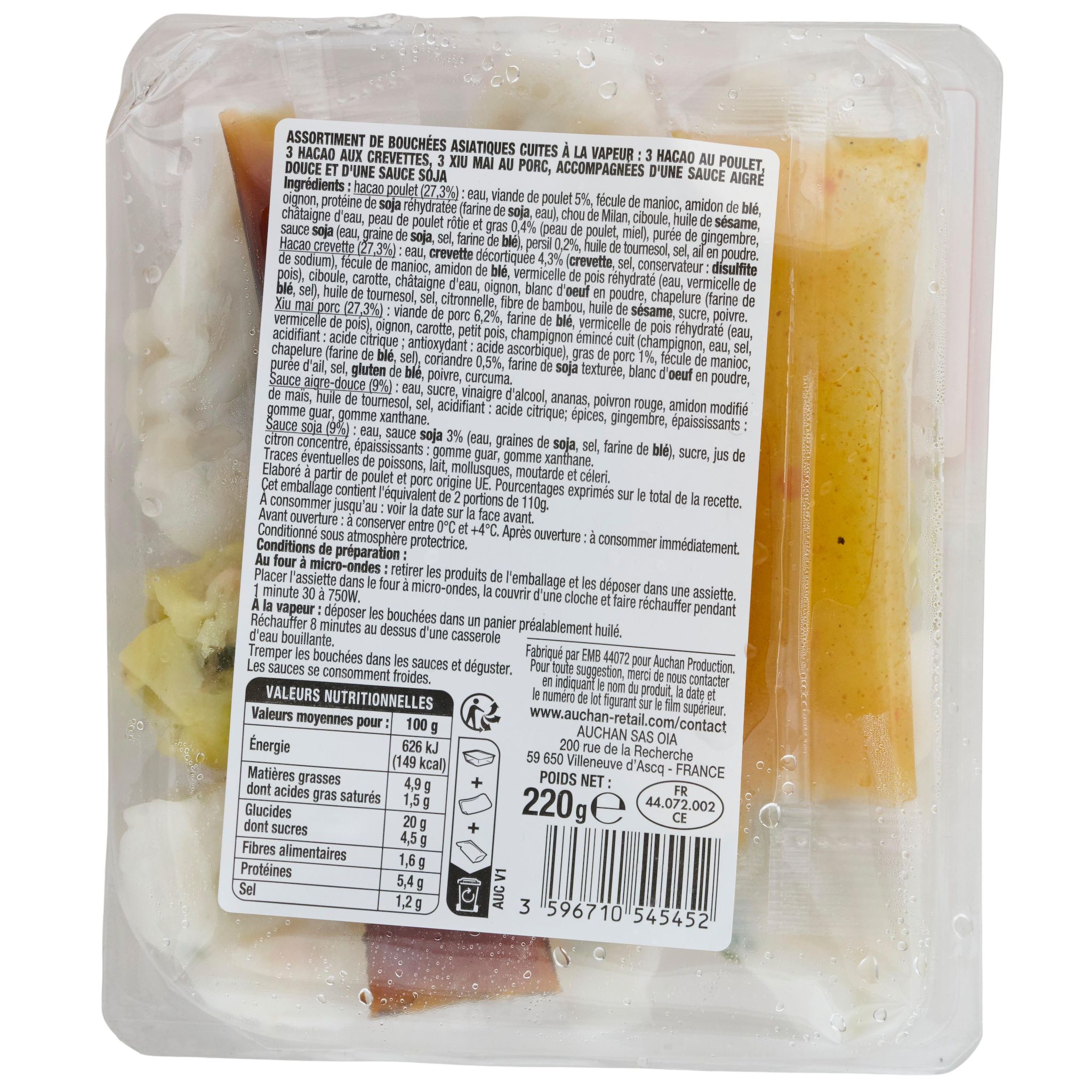 Voir la diapositive 2 : AUCHAN Assortiment de 9 bouchées vapeur 9 pièces 220g