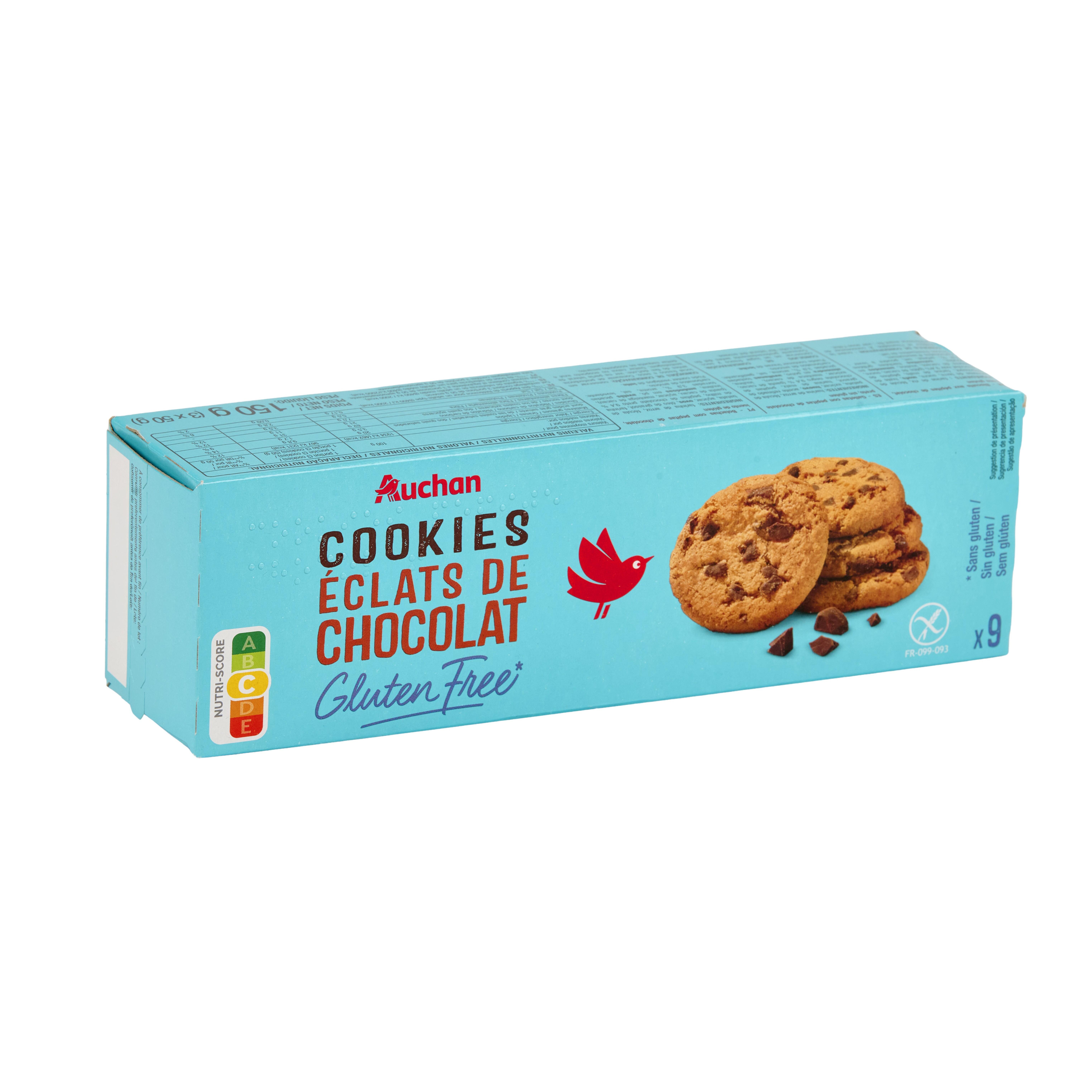 Voir la diapositive 2 : AUCHAN Cookies aux éclats de chocolat sans gluiten 9 cookies 150g