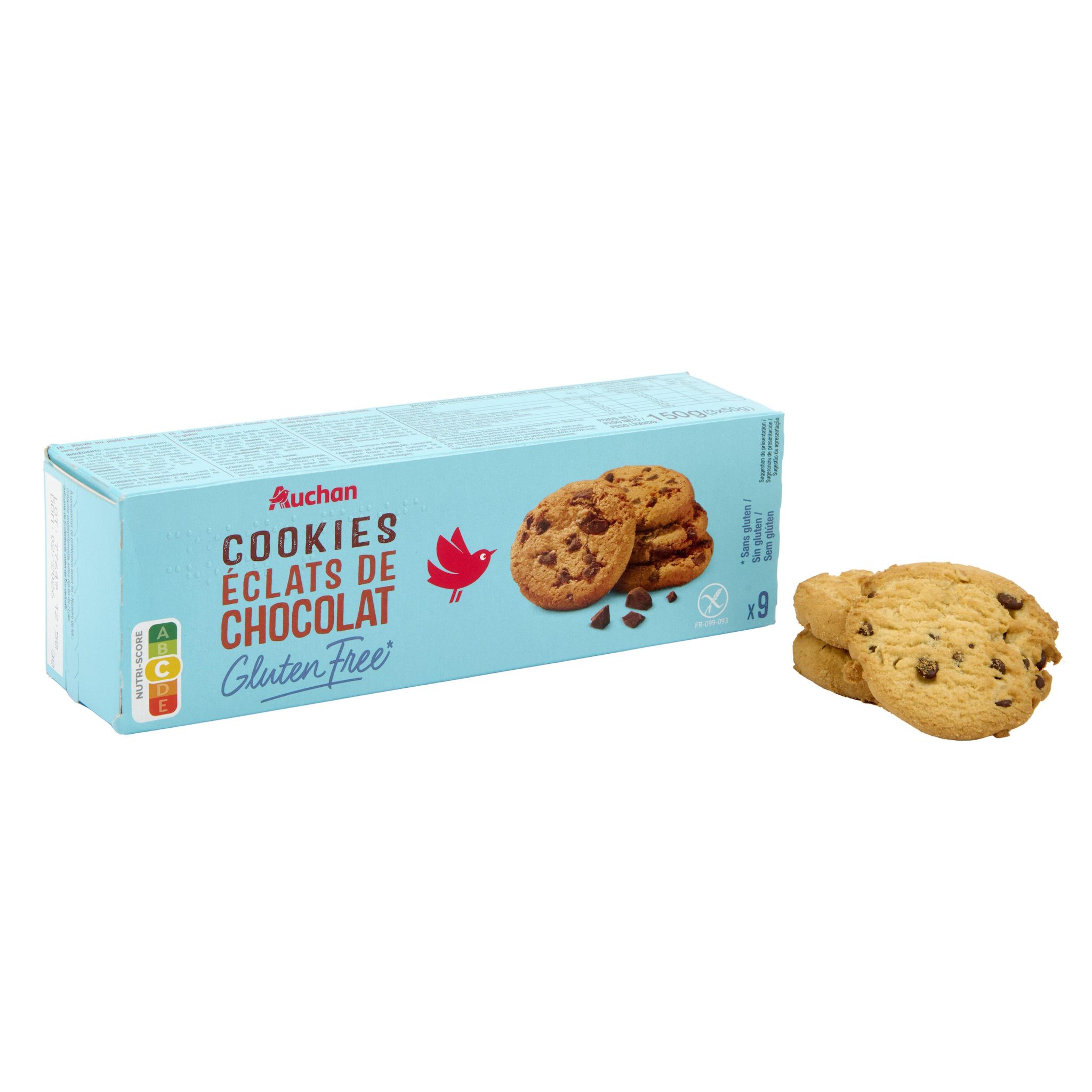 Voir la diapositive 2 : AUCHAN Cookies aux éclats de chocolat sans gluiten 9 cookies 150g