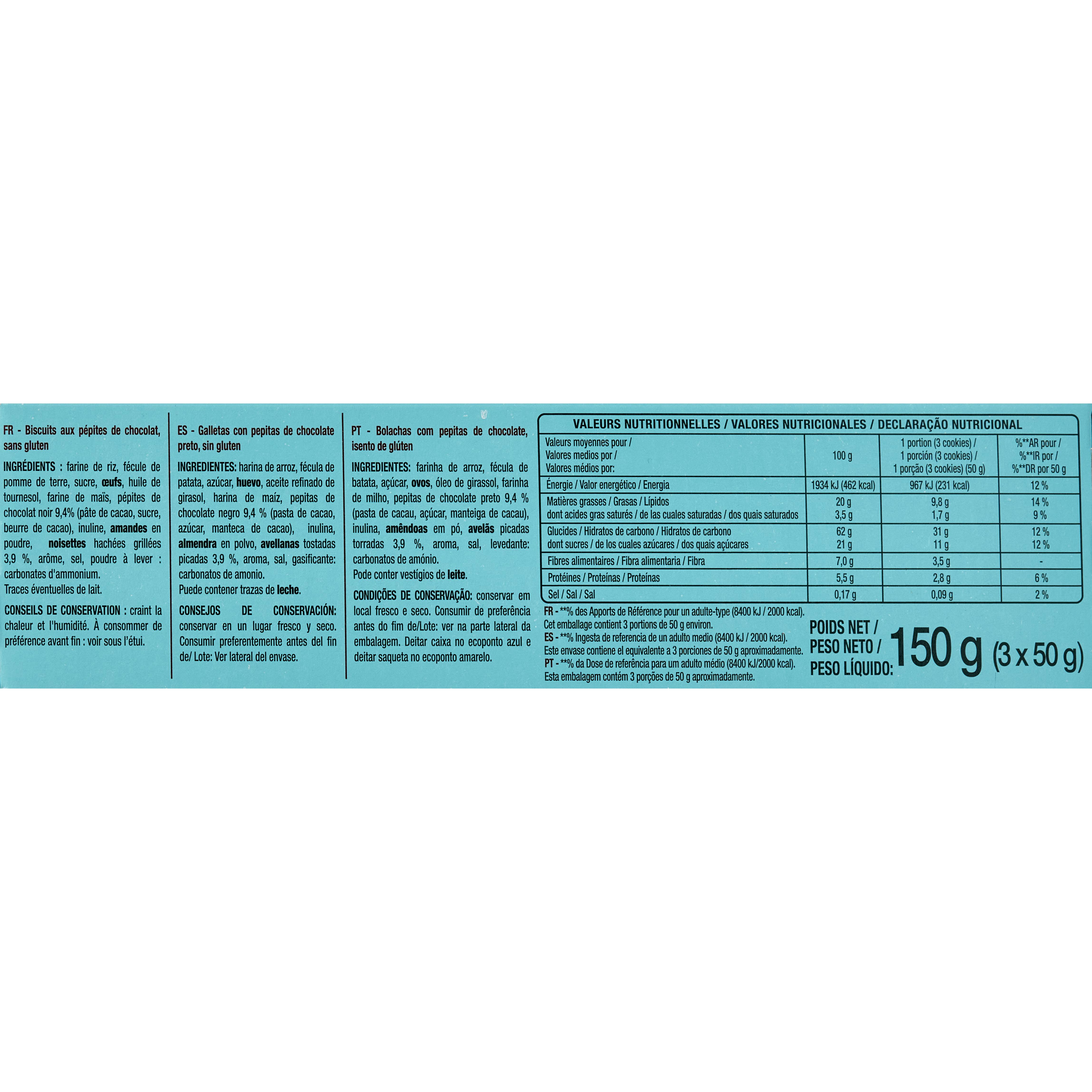 Voir la diapositive 3 : AUCHAN Cookies aux éclats de chocolat sans gluiten 9 cookies 150g