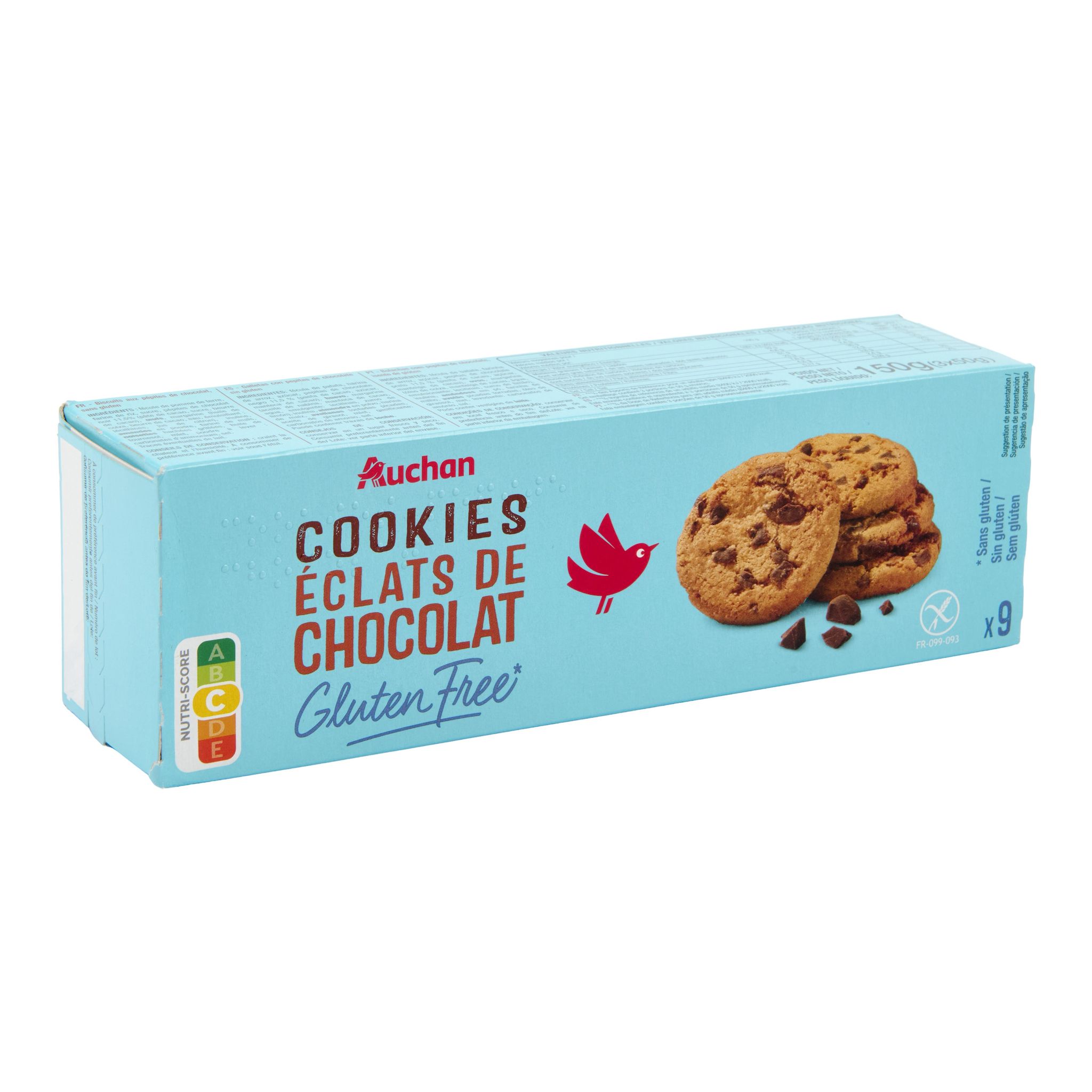 Voir la diapositive 4 : AUCHAN Cookies aux éclats de chocolat sans gluiten 9 cookies 150g