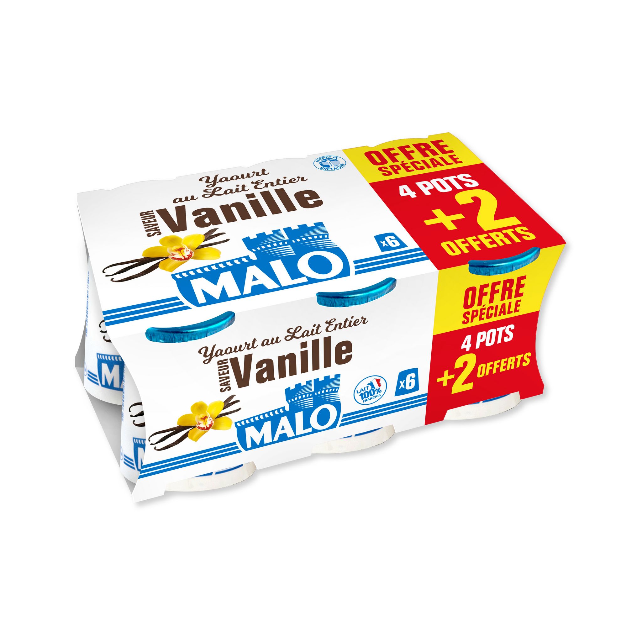 MALO Yaourt au lait entier saveur vanille 4 + 2 offerts 6x125g