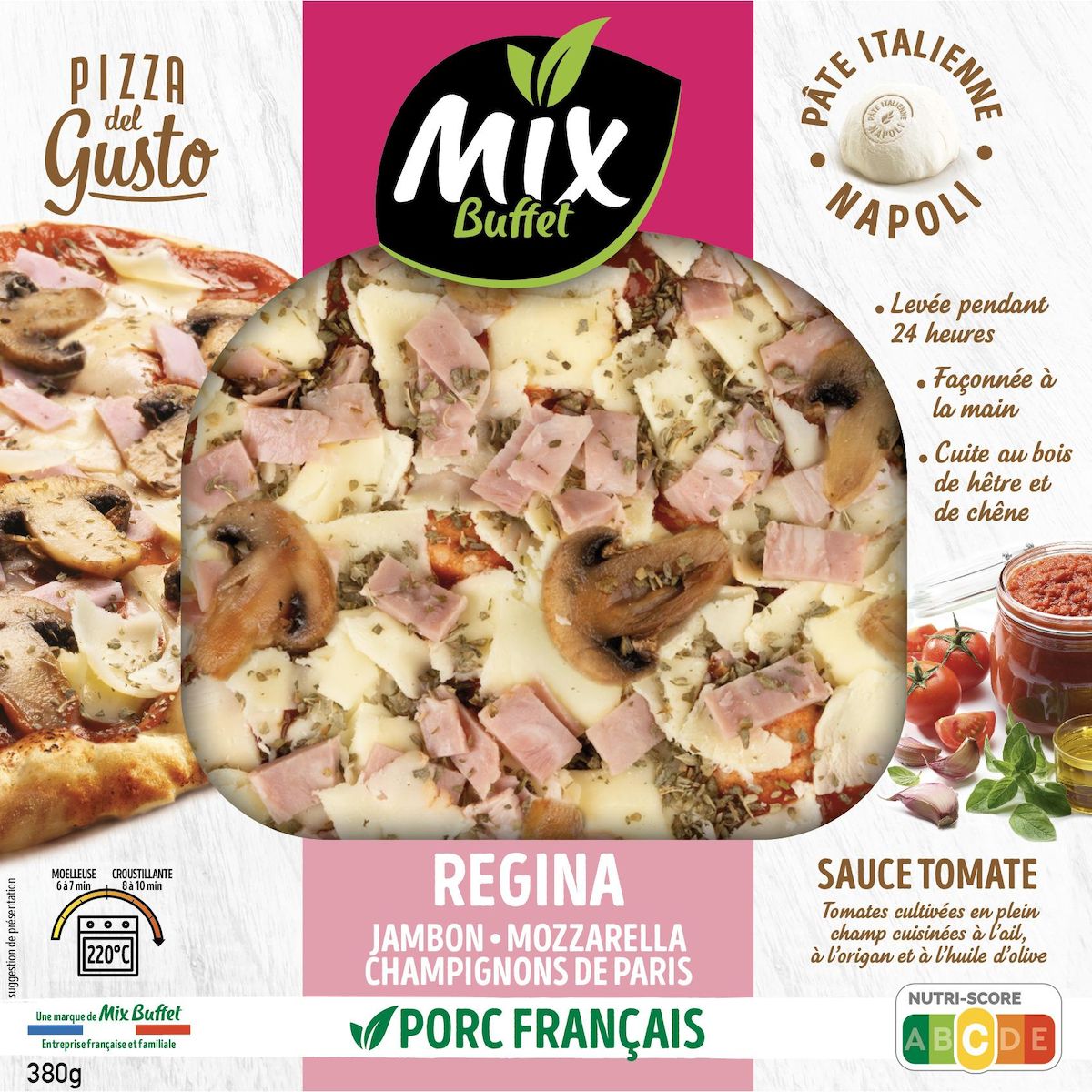 MIX BUFFET Pizza del Gusto Regina jambon mozzarella champignons de Paris 380g