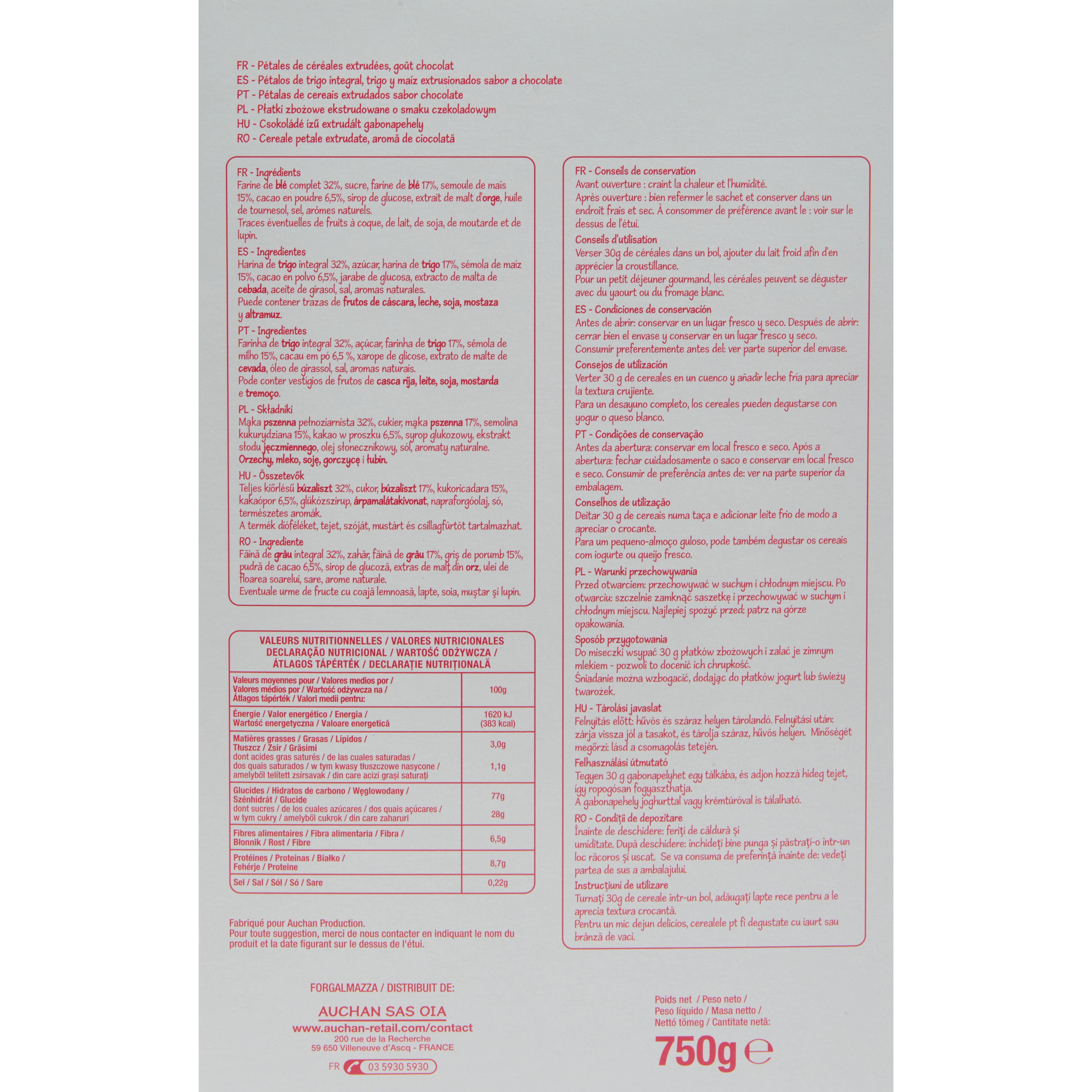 Voir la diapositive 2 : POUCE Pétales de blé au cacao 750g