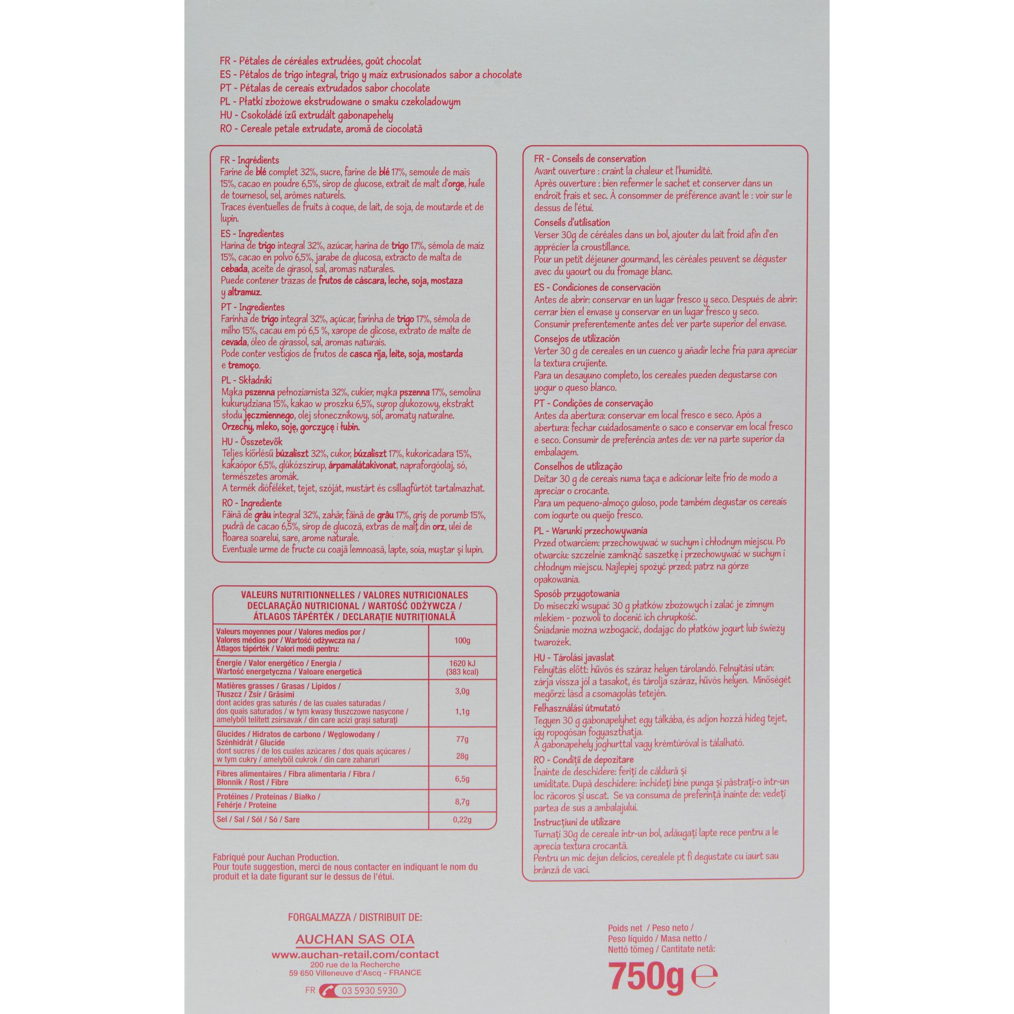 Voir la diapositive 3 : POUCE Pétales de blé au cacao 750g