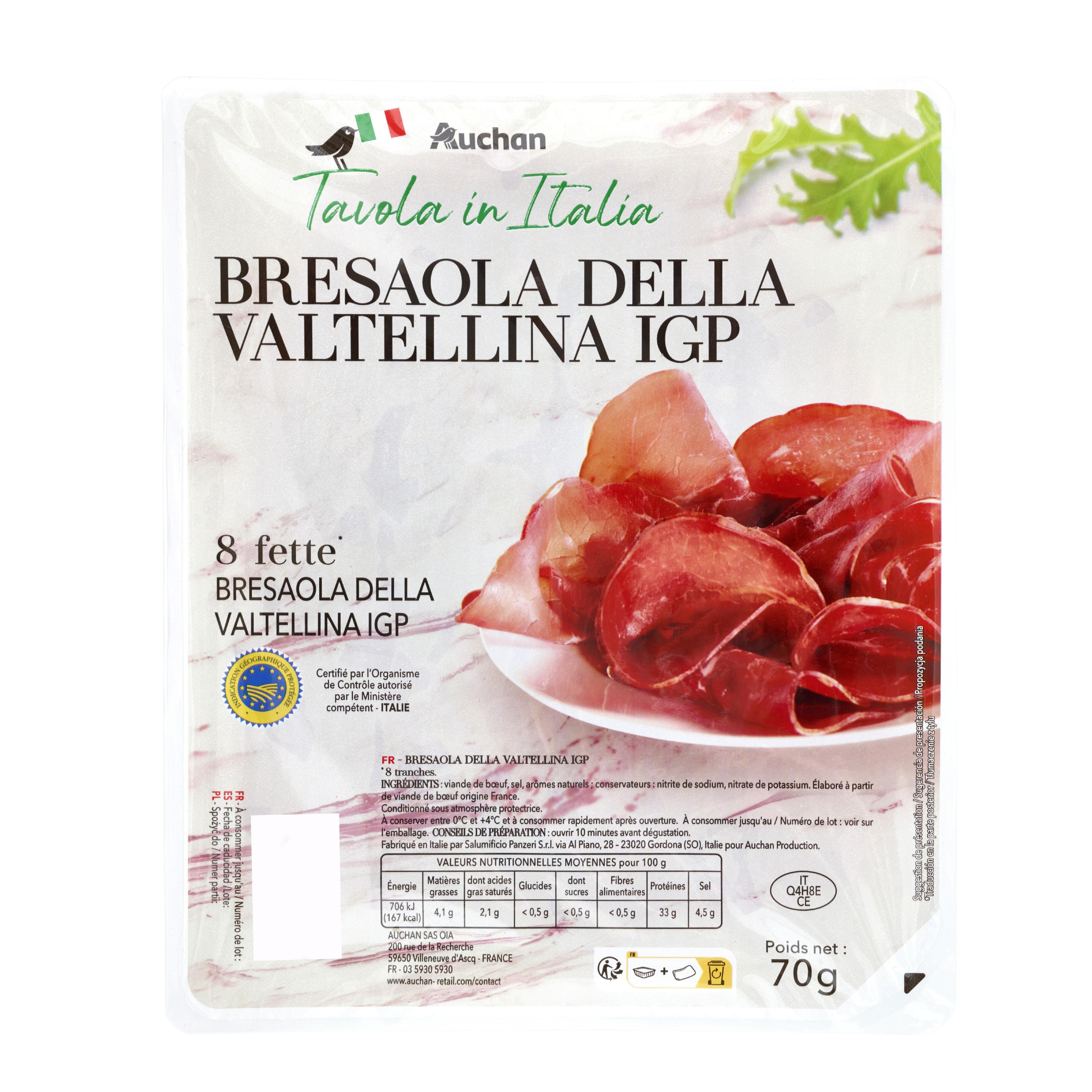 Voir la diapositive 3 : AUCHAN TAVOLA IN ITALIA Bresaola della valtellina IGP 8 tranches 70g