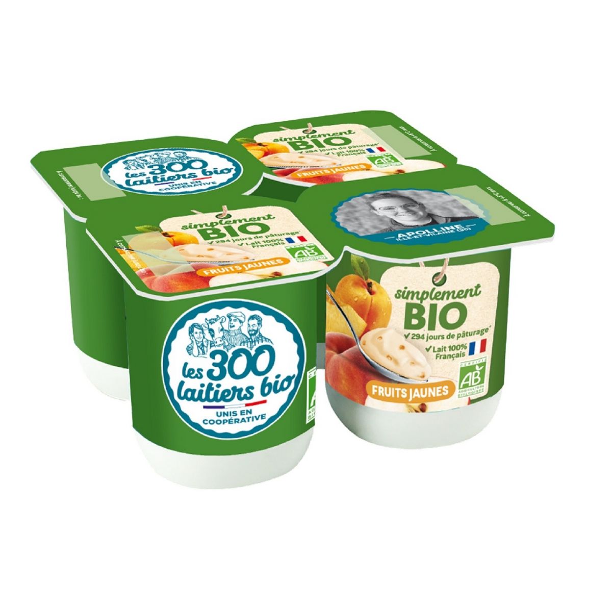 LES 300 LAITIERS BIO Yaourt brassé aux fruits jaunes 4x110g