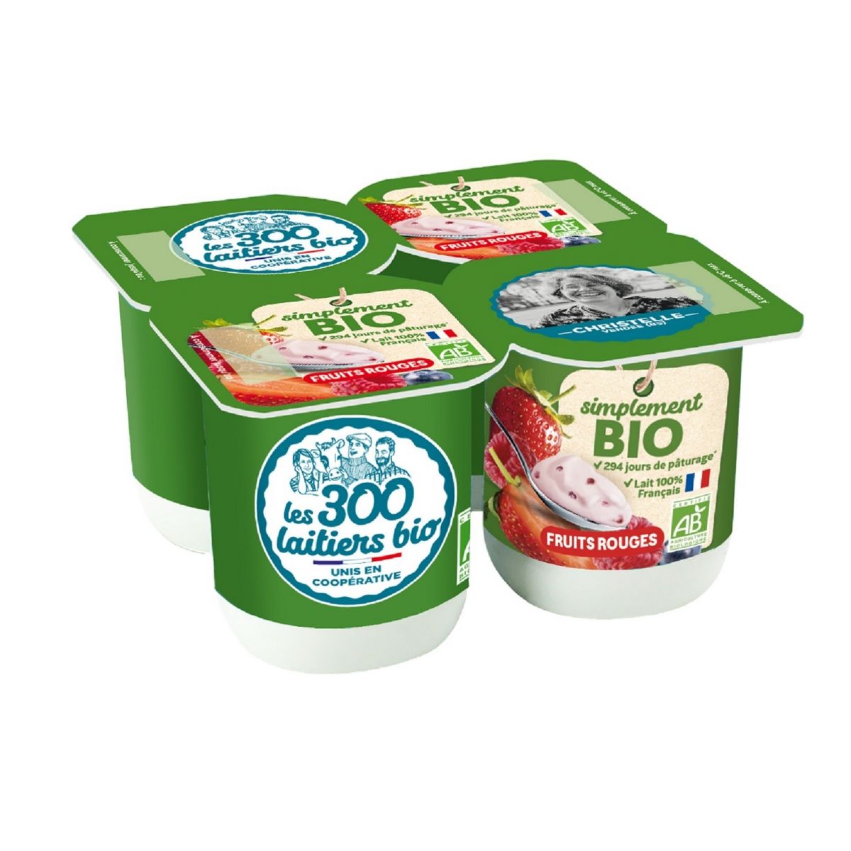 LES 300 LAITIERS BIO Yaourt brassé aux fruits rouges 4x110g