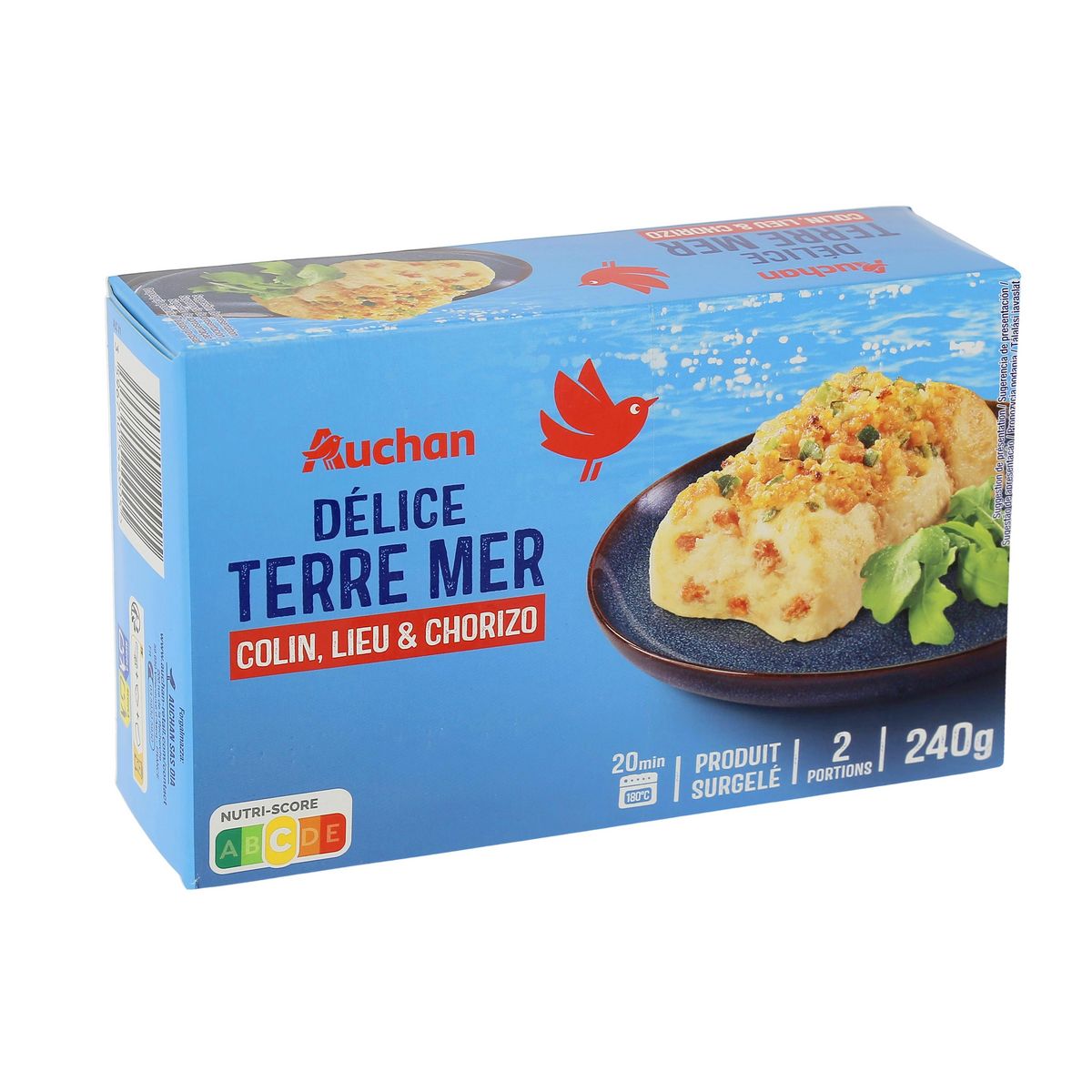 AUCHAN Délice terre mer poissons chorizo 2 pièces 240g