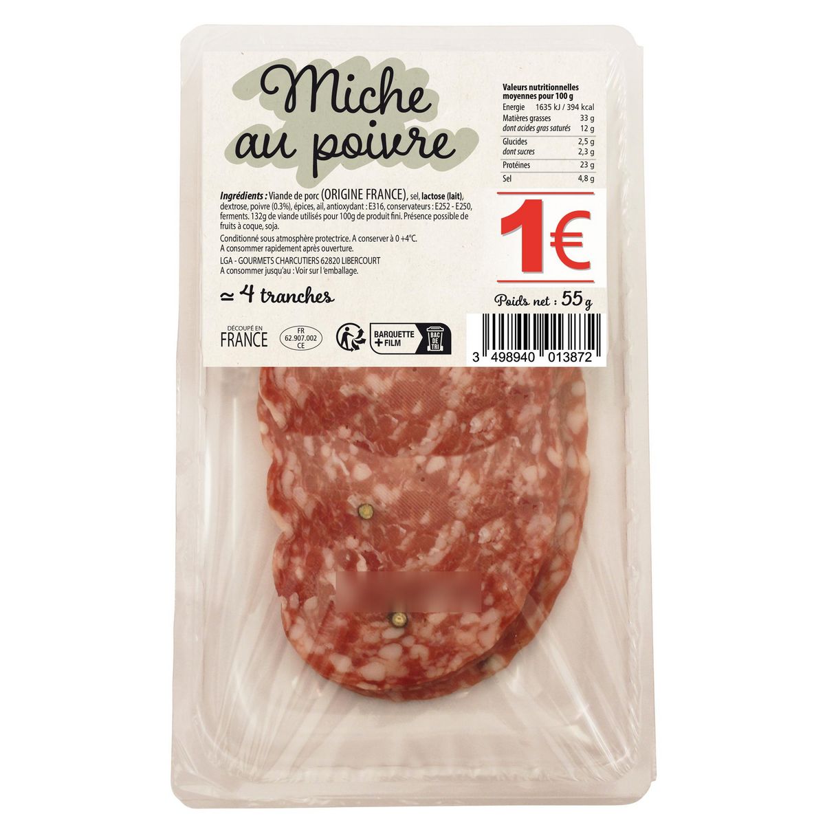 Miche au poivre tranchée Env 4 tranches 55g