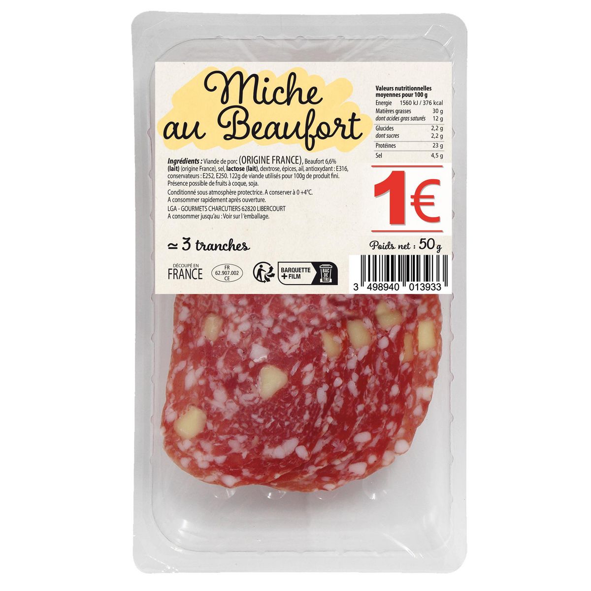 Miche au Beaufort tranchée Env 3 tranches 50g