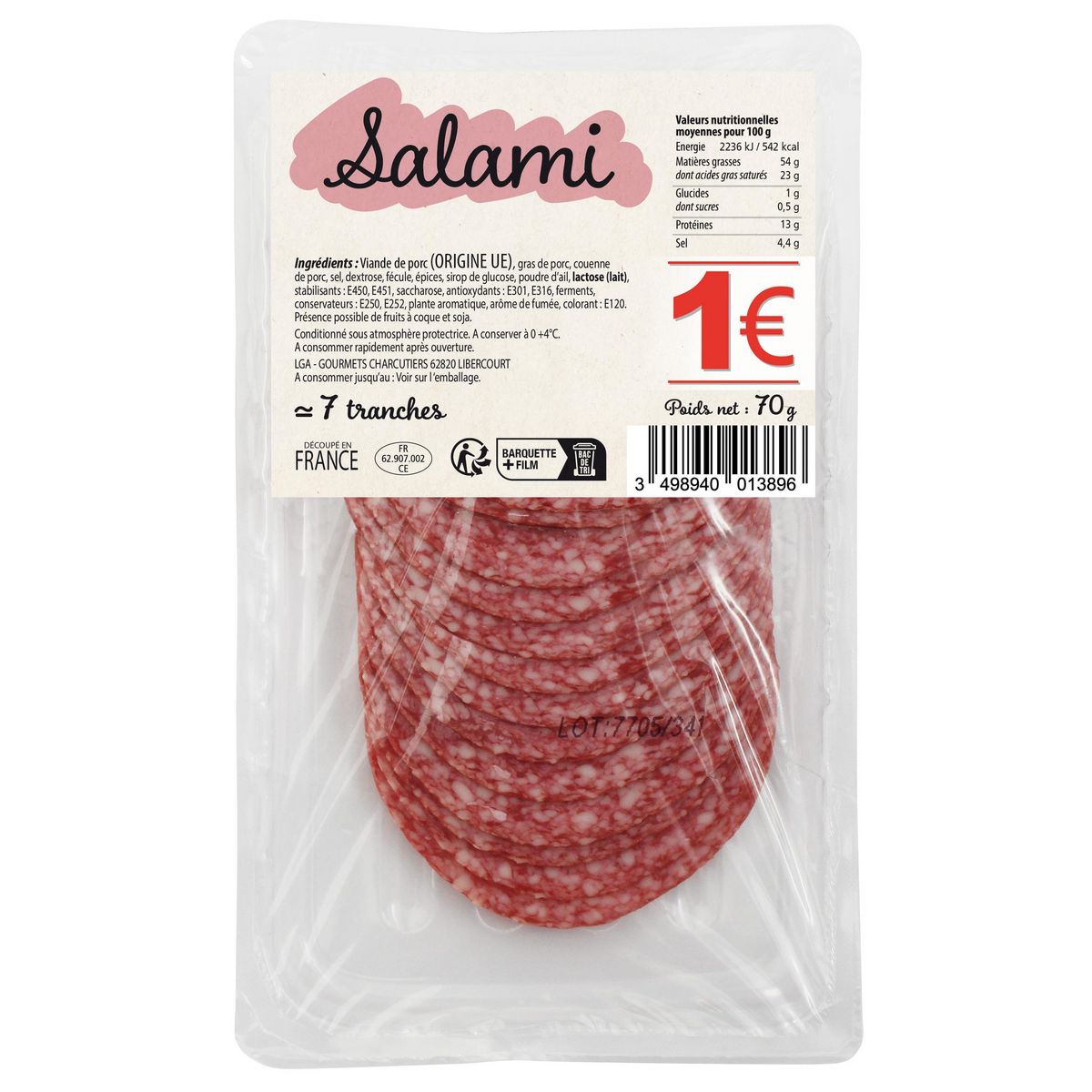 Salami danois Environ 7 tranches 70g