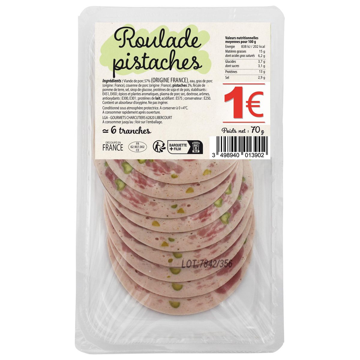 Roulade aux pistaches Environ 6 tranches 70g