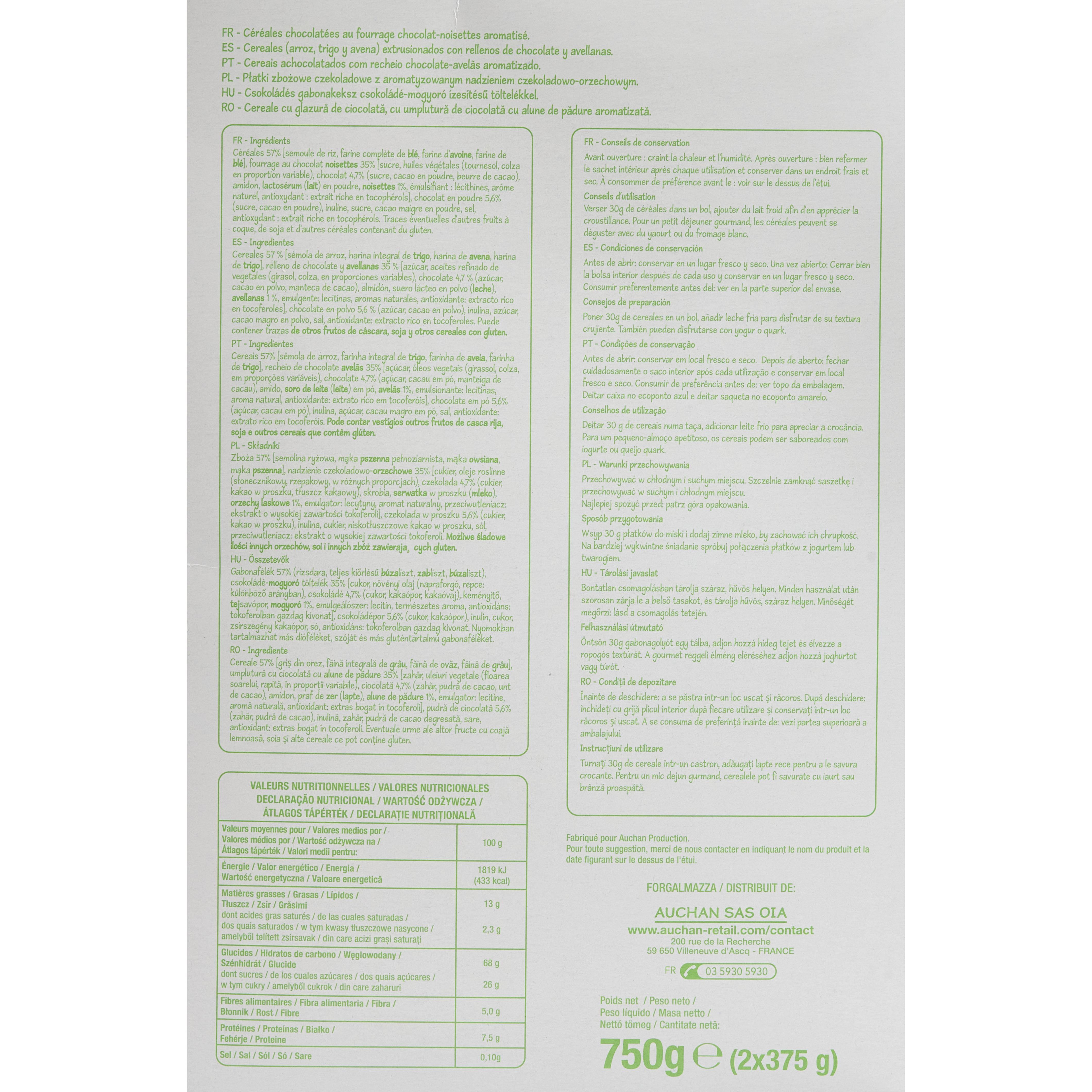 Voir la diapositive 2 : POUCE Céréales fourrées tout chocolat noisettes 750g