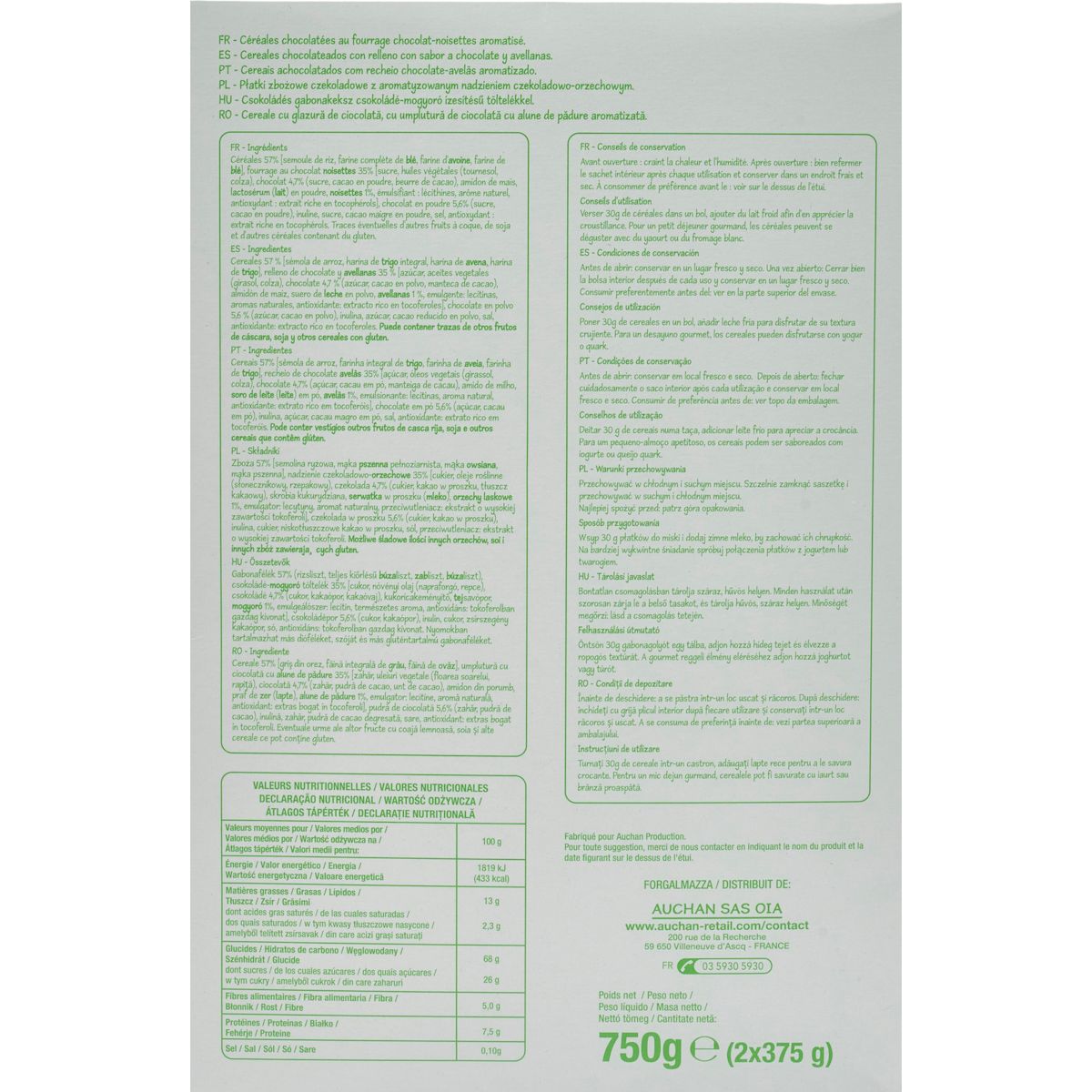 POUCE Céréales fourrées tout chocolat noisettes 750g