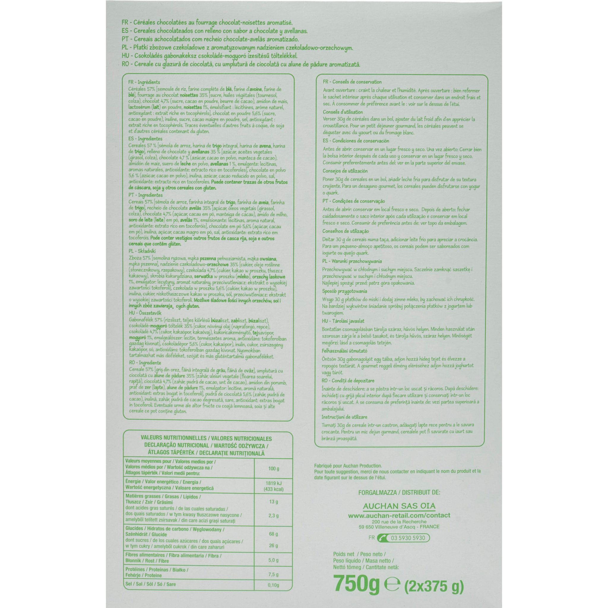 Voir la diapositive 3 : POUCE Céréales fourrées tout chocolat noisettes 750g