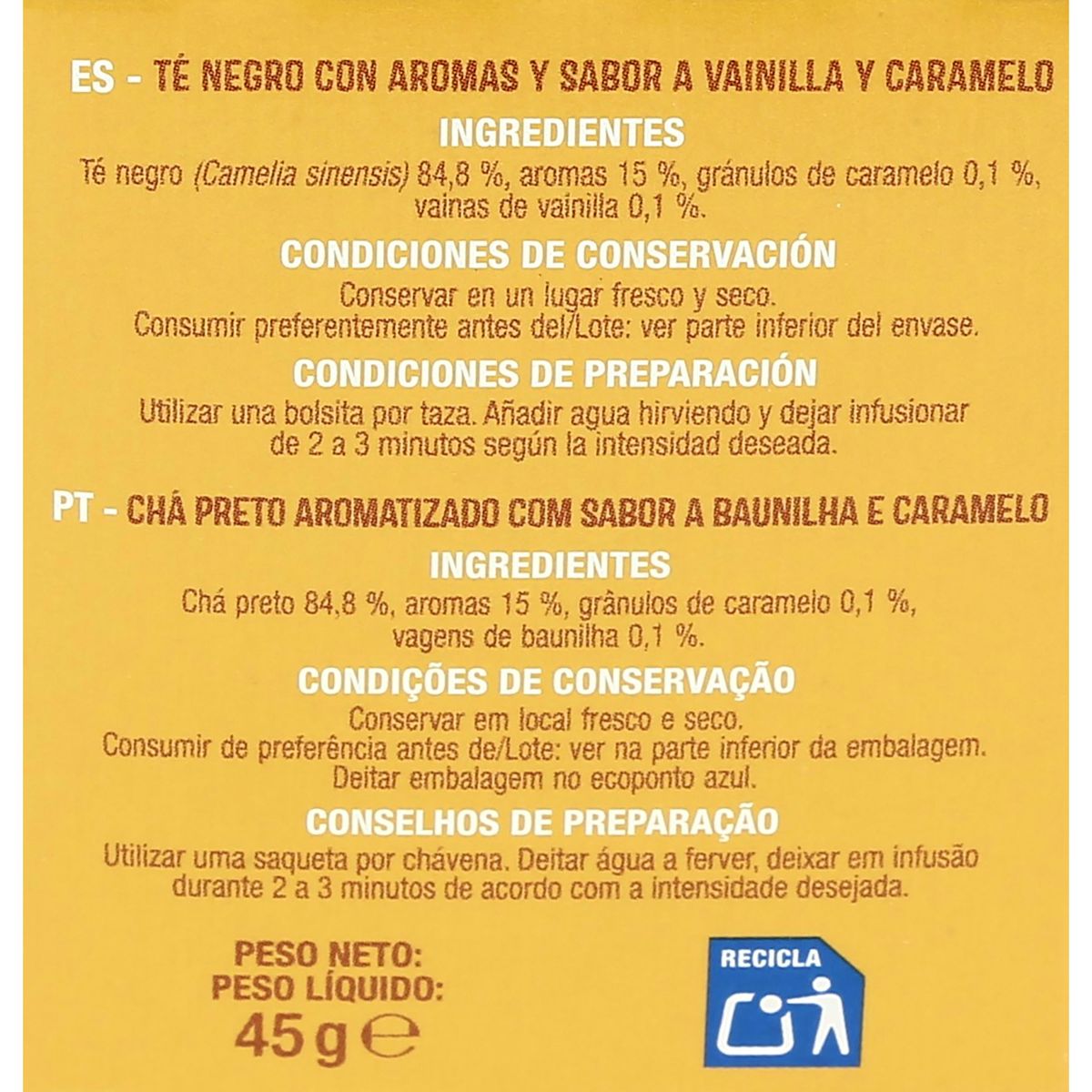 AUCHAN Thé noir saveur vanille caramel 25 sachets 45g