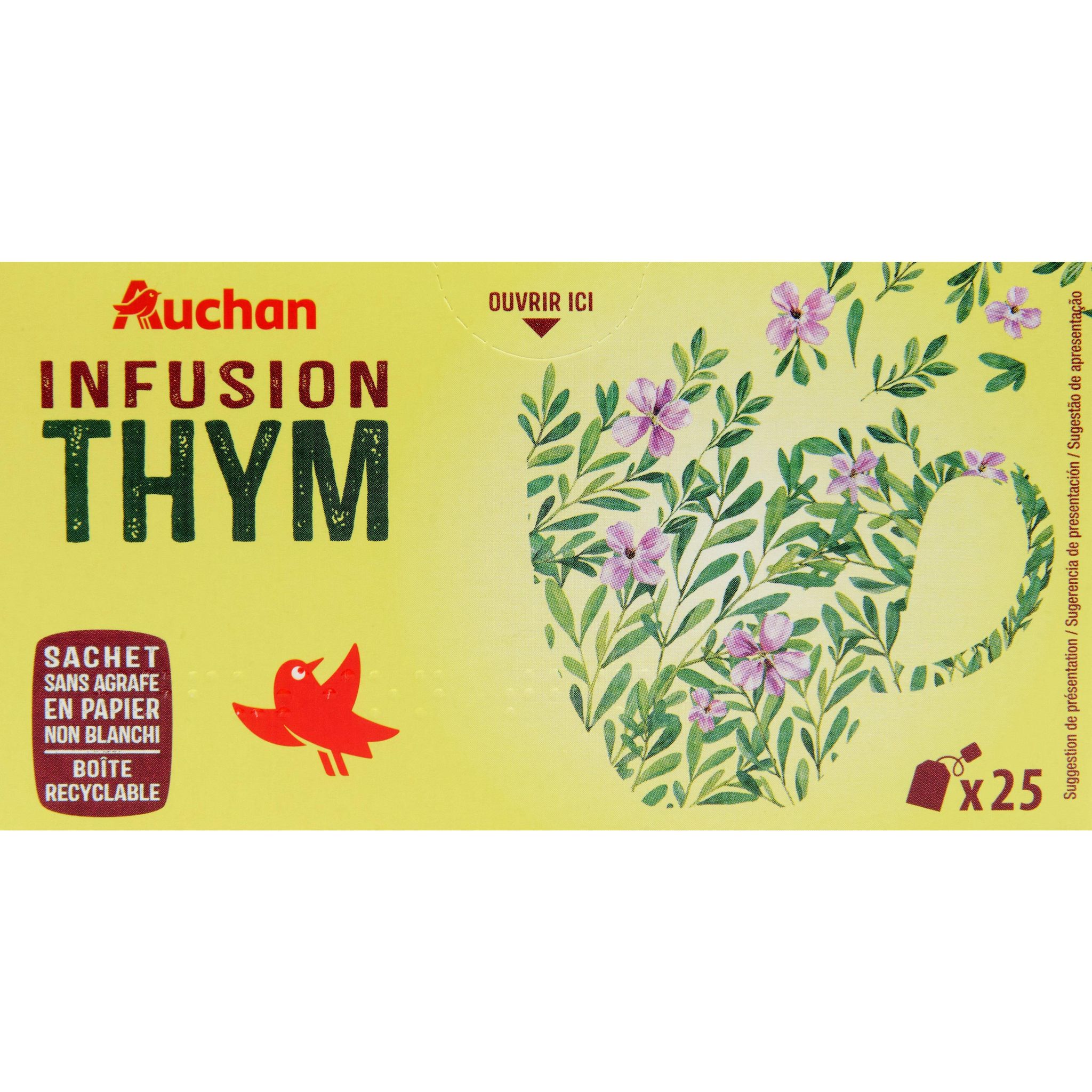 AUCHAN Infusion au thym 25 sachets 27.5g
