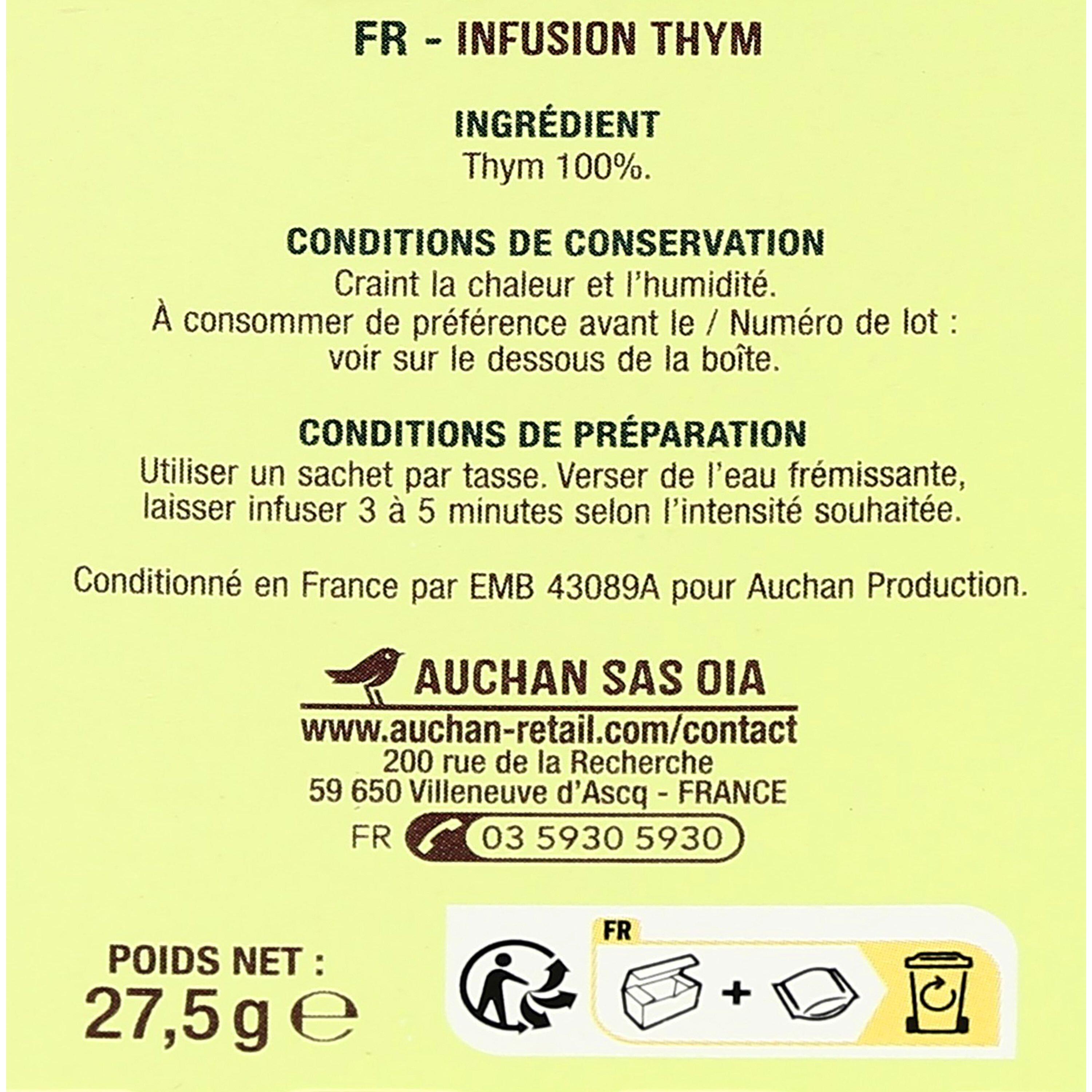 Voir la diapositive 2 : AUCHAN Infusion au thym 25 sachets 27.5g