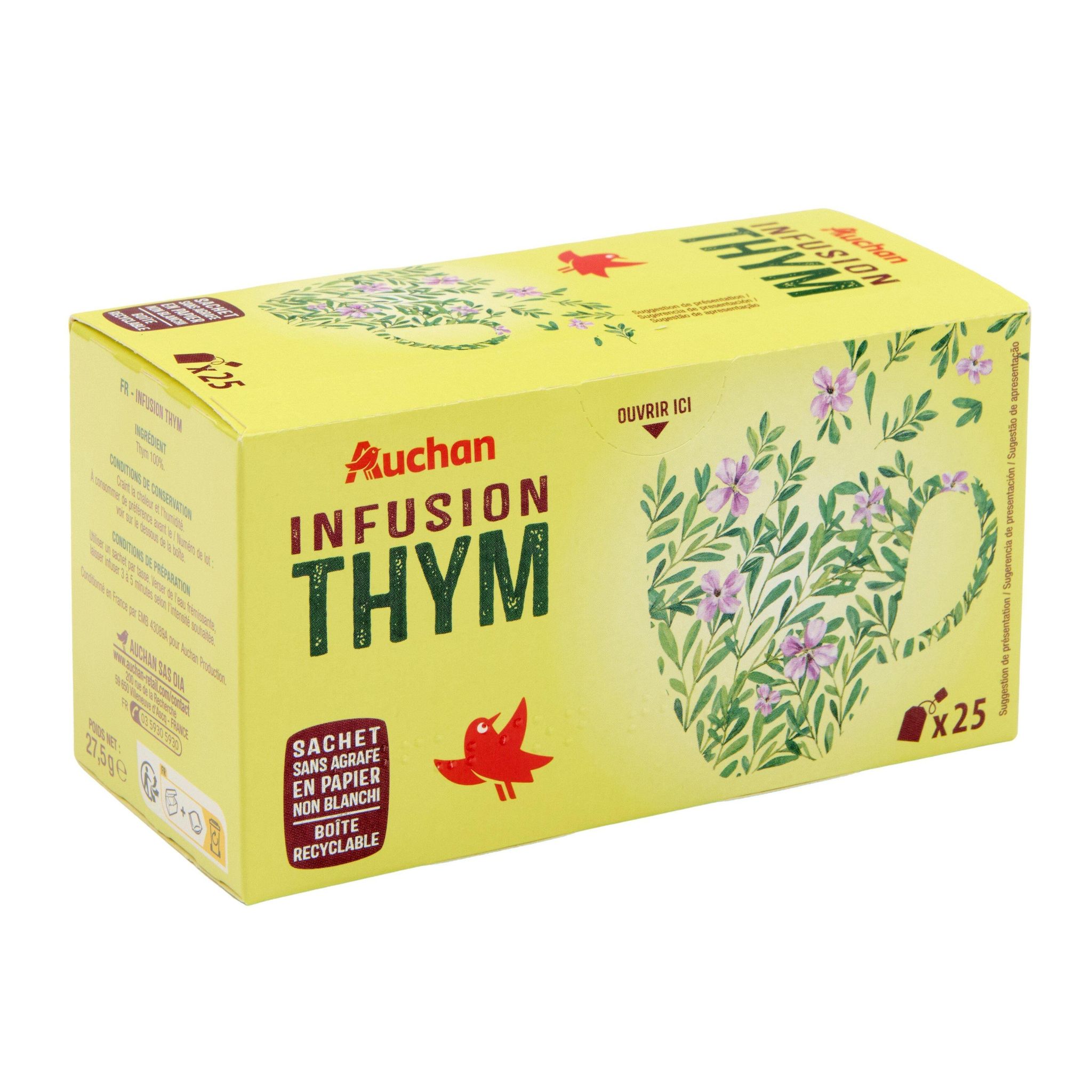 Voir la diapositive 4 : AUCHAN Infusion au thym 25 sachets 27.5g