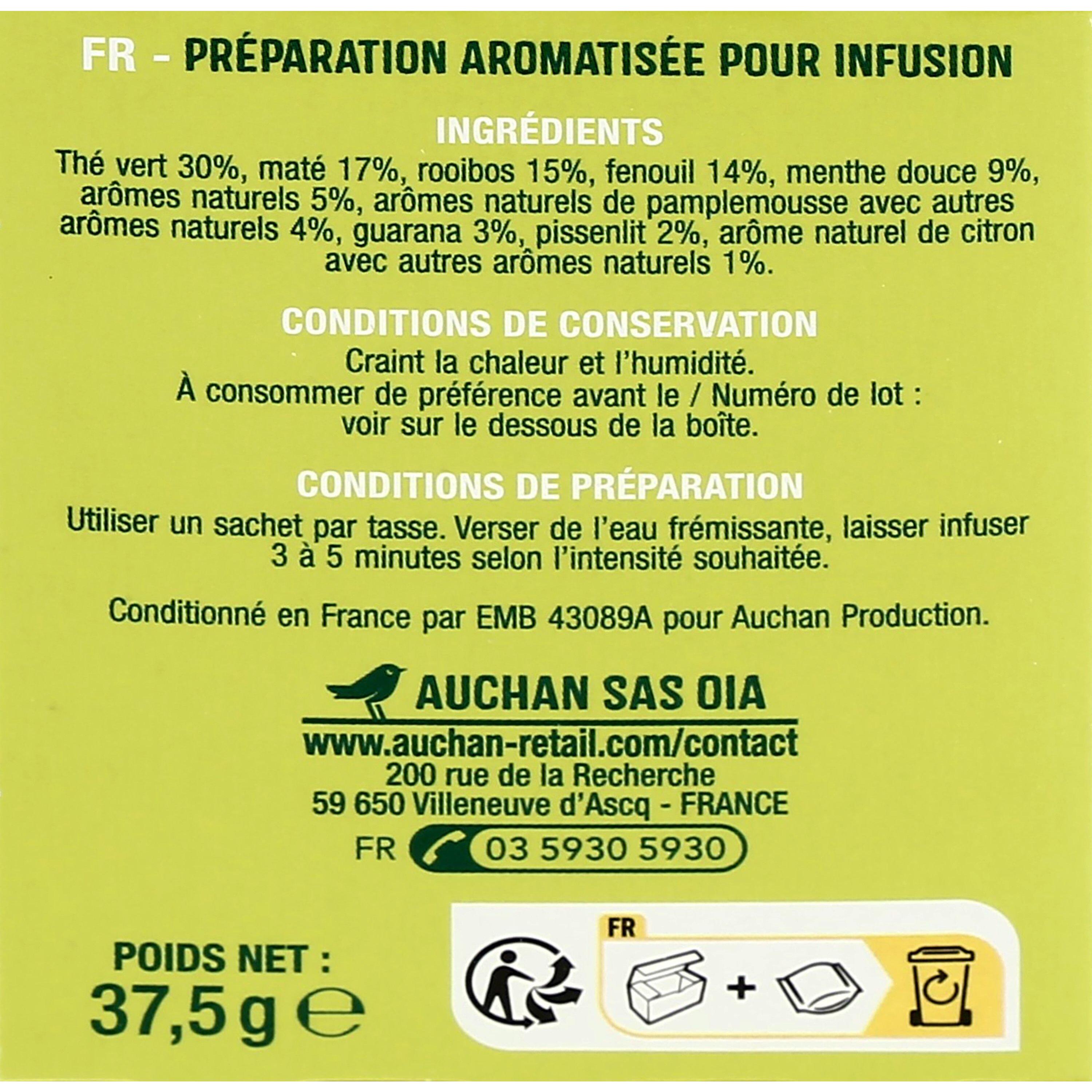 Voir la diapositive 3 : AUCHAN Thé vert aromatisé et maté 25 sachets 37.5g