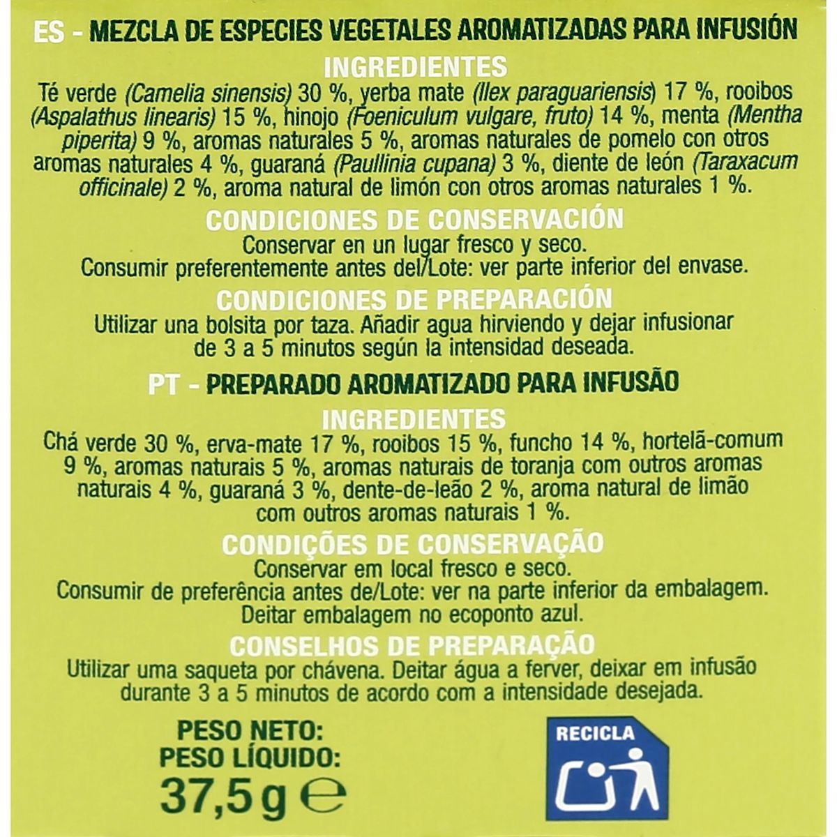 AUCHAN Thé vert aromatisé et maté 25 sachets 37.5g