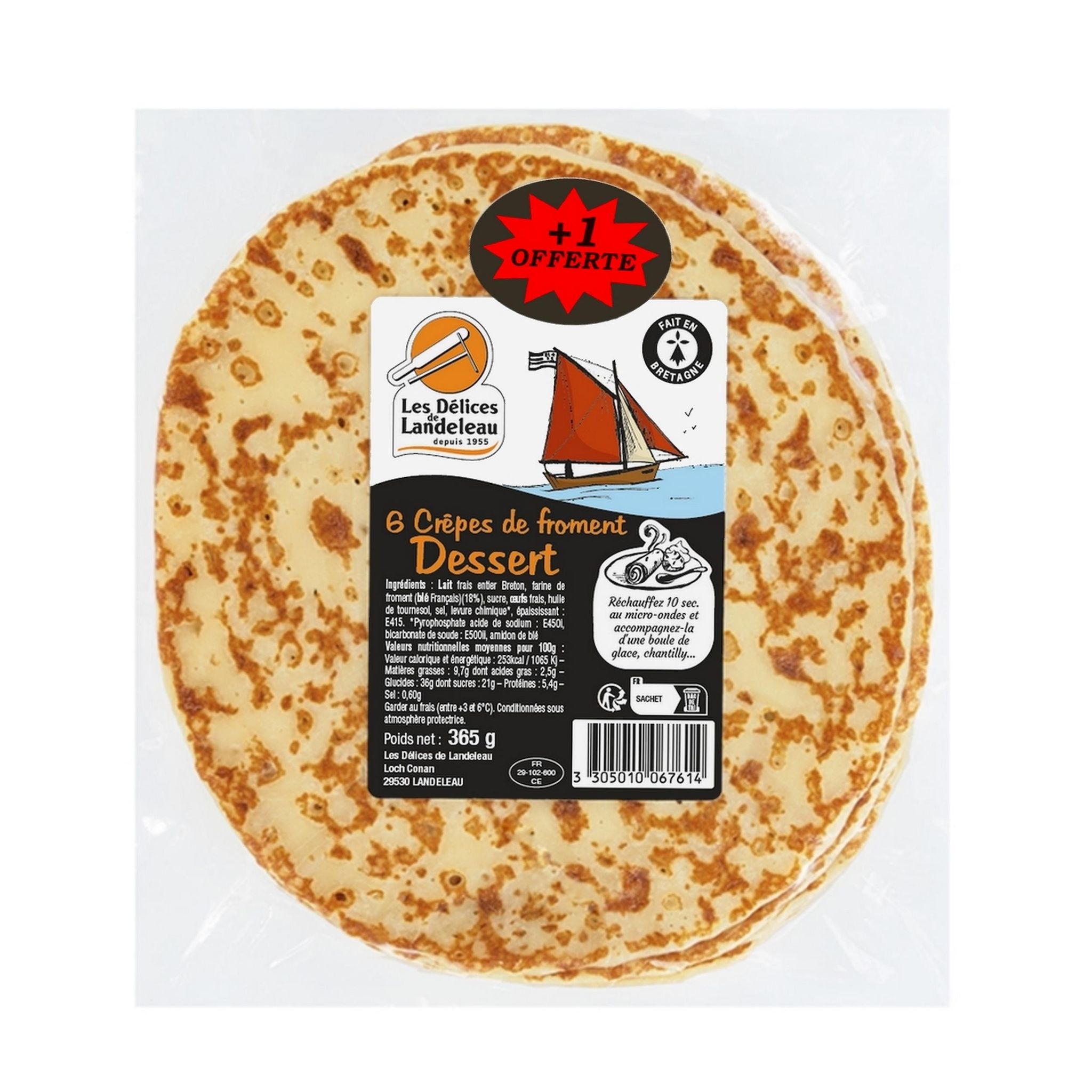 LES DELICES DE LANDEREAU Crêpes de froment dessert x 6 + 1 offerte 365 g