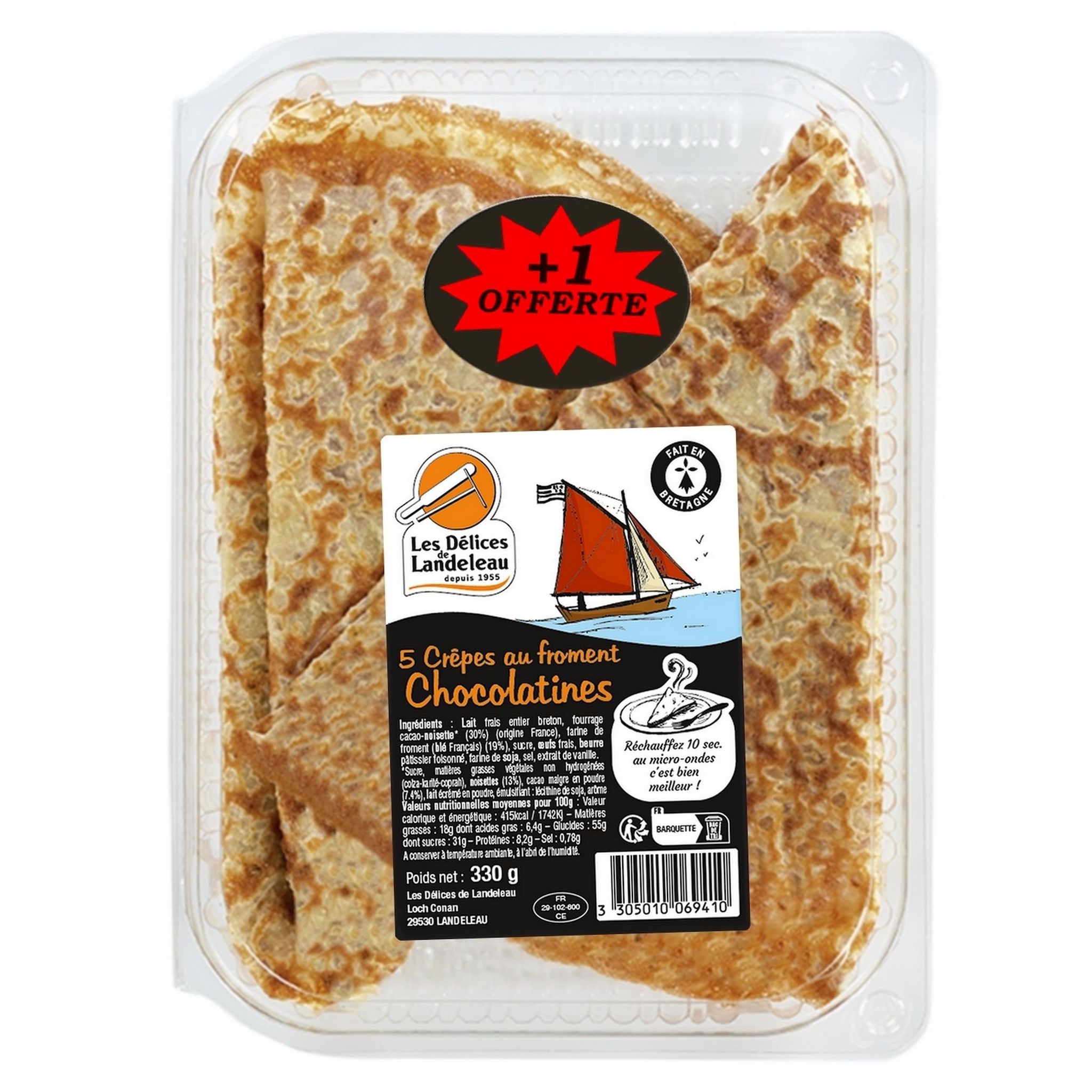LES DELICES DE LANDEREAU Crêpes froment chocolatines x 6 + 1 offerte 330 g