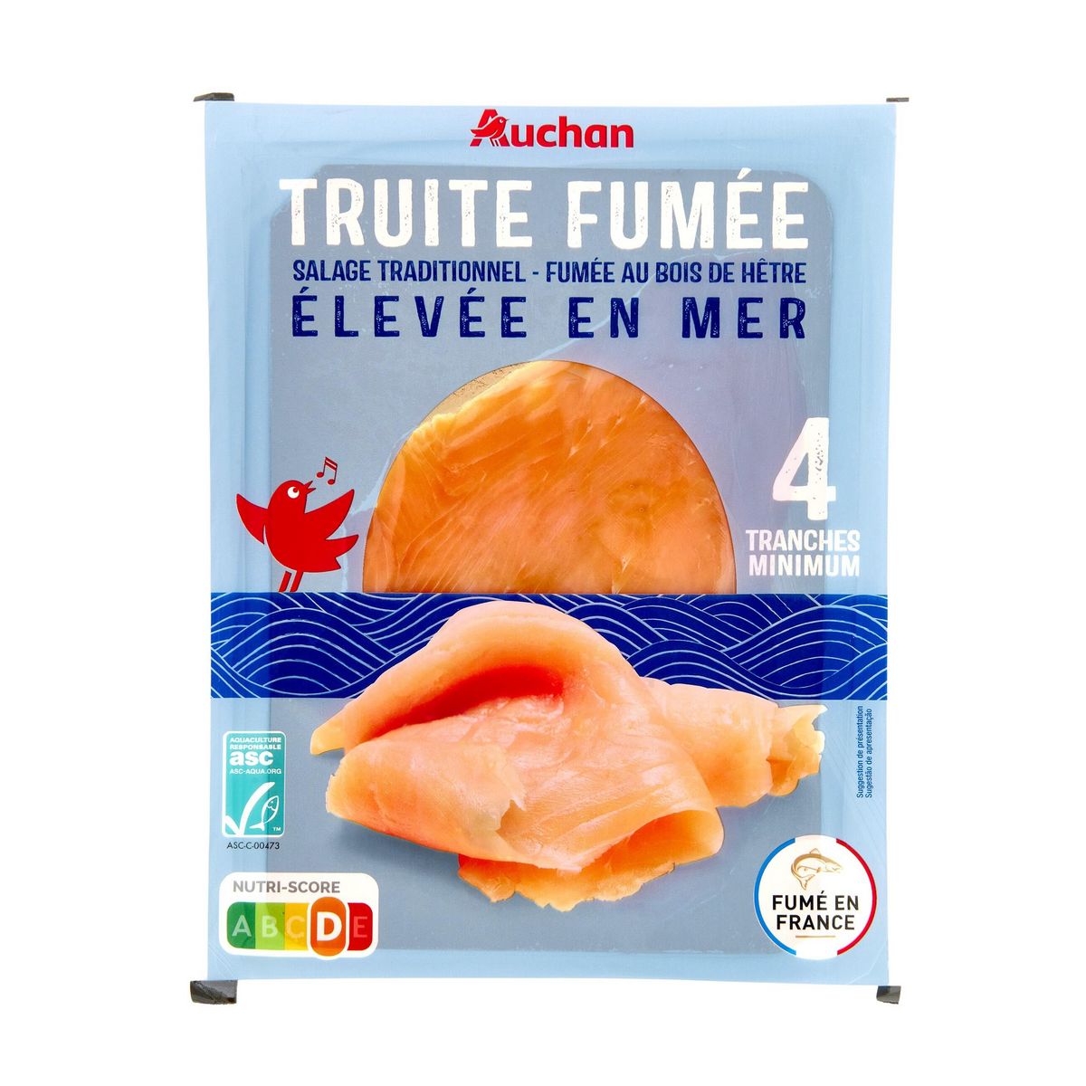 AUCHAN Truite fumée élevée en mer 4 tranches 100g