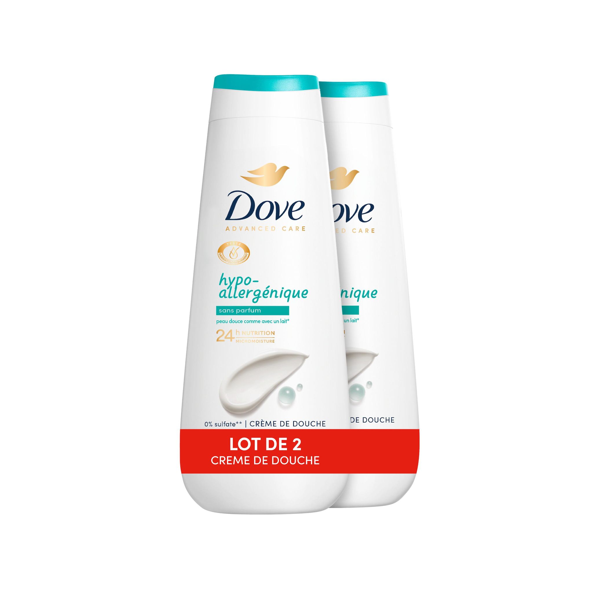 DOVE Crème de douche hypo allergénique 2x400ml