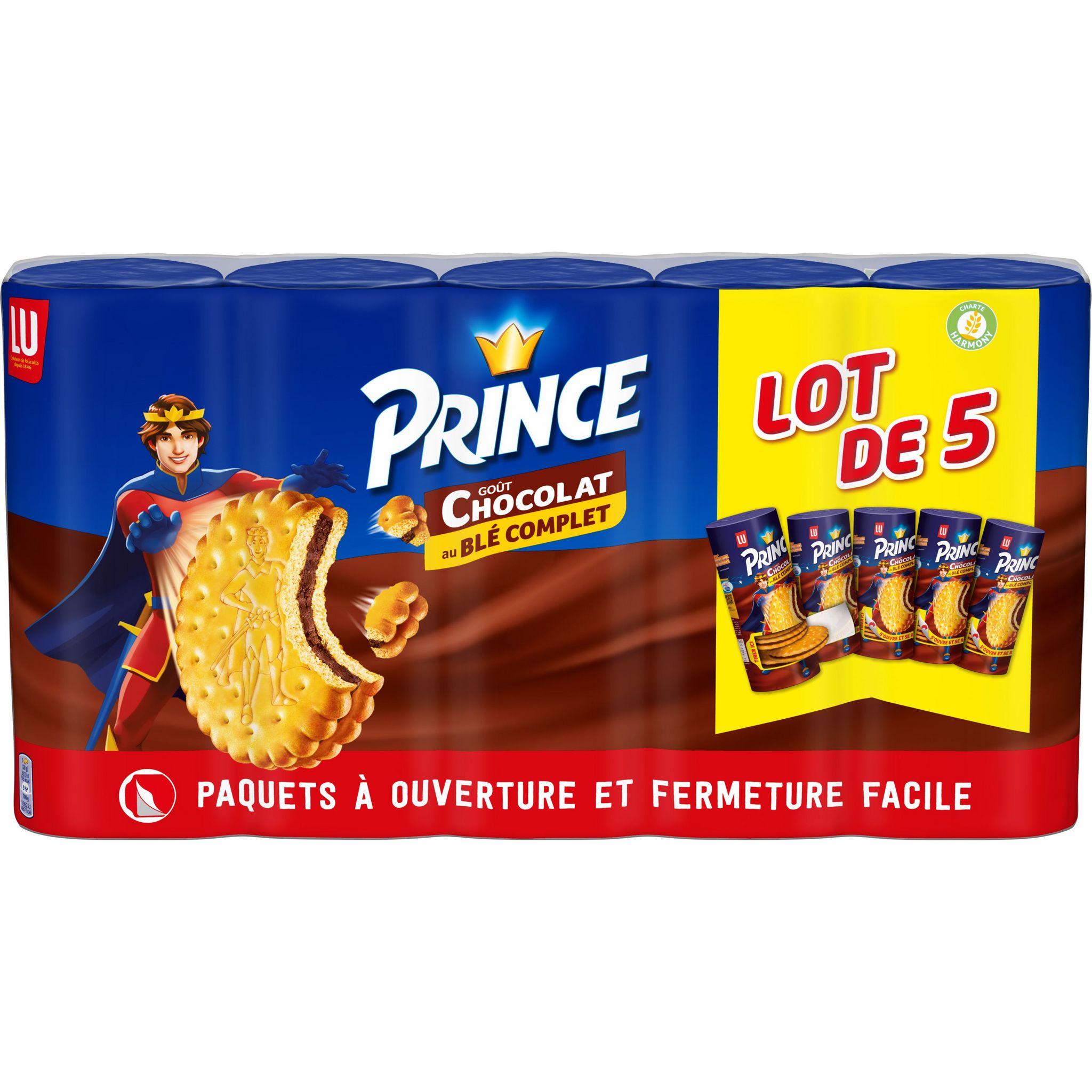 PRINCE Lot de 5 paquets de biscuits fourrés parfum chocolat 5x300g